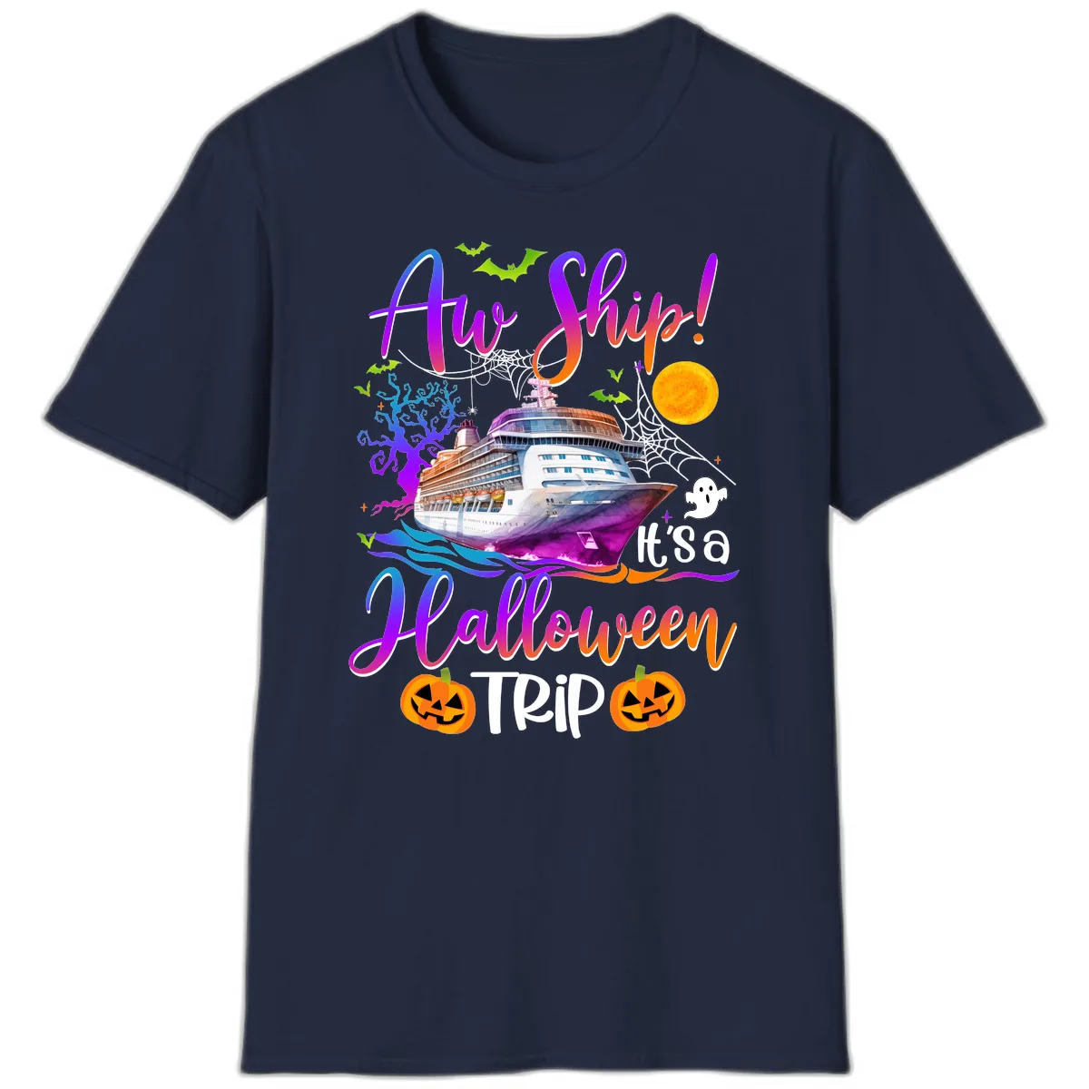 Ahoy Ship It's A Halloween Trip T-Shirt in Navy