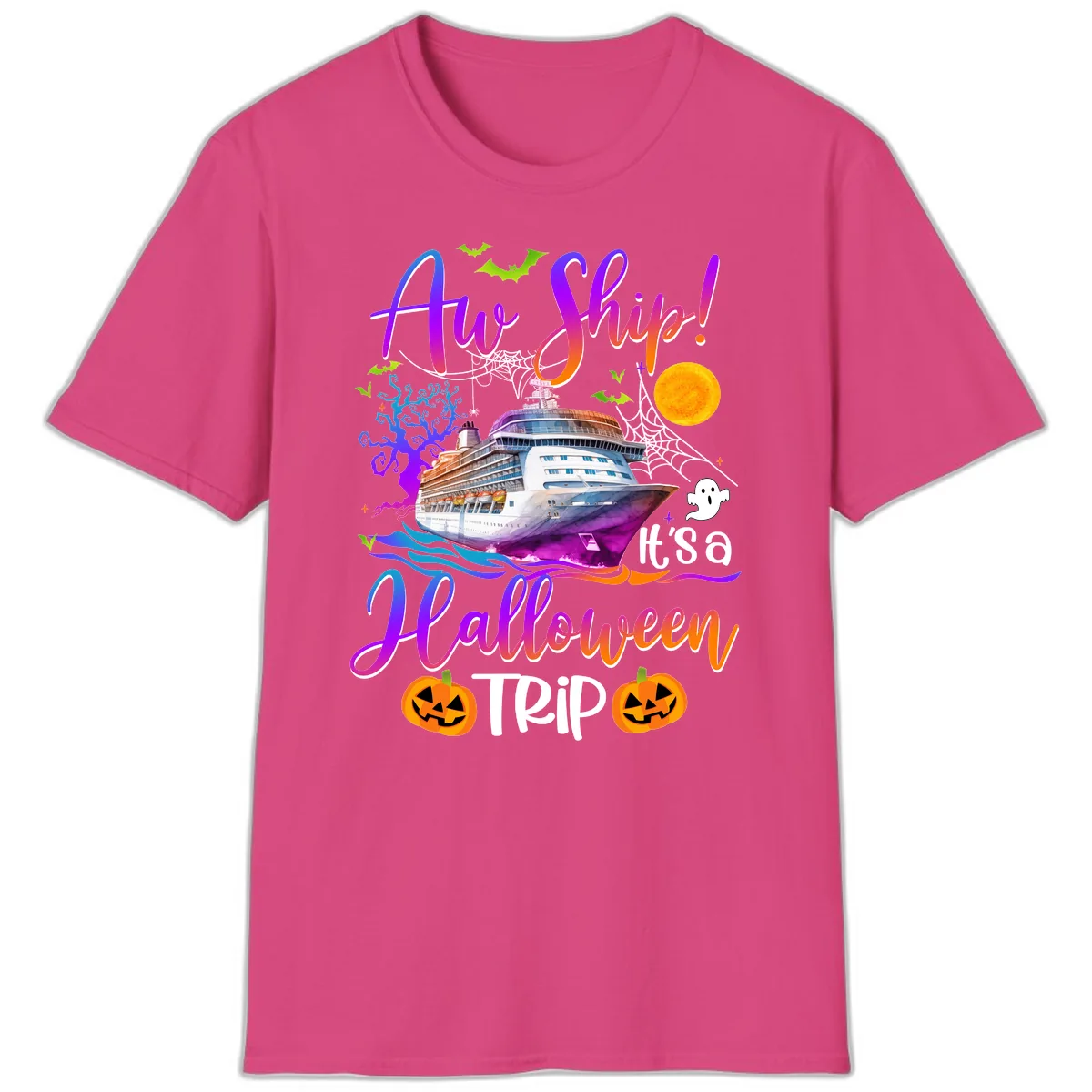 Ahoy Ship It's A Halloween Trip T-Shirt in Heliconia