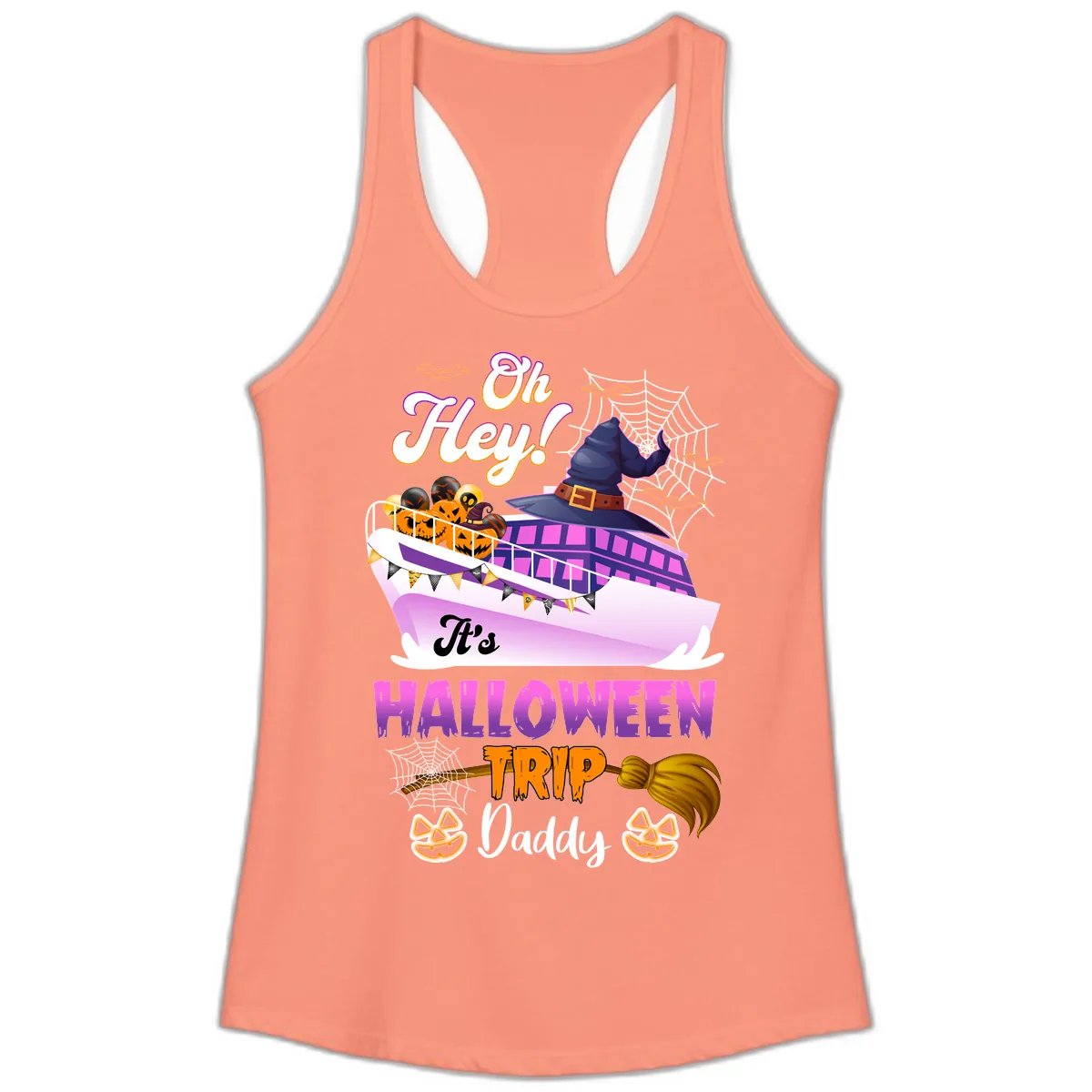Oh Hey It's Halloween Trip Daddy Ladies Tank in Solid Light Orange
