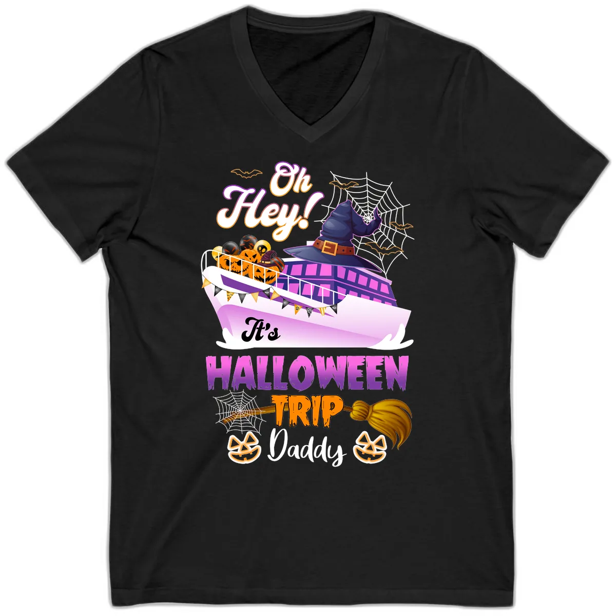 Oh Hey It's Halloween Trip Daddy V-Neck in Black