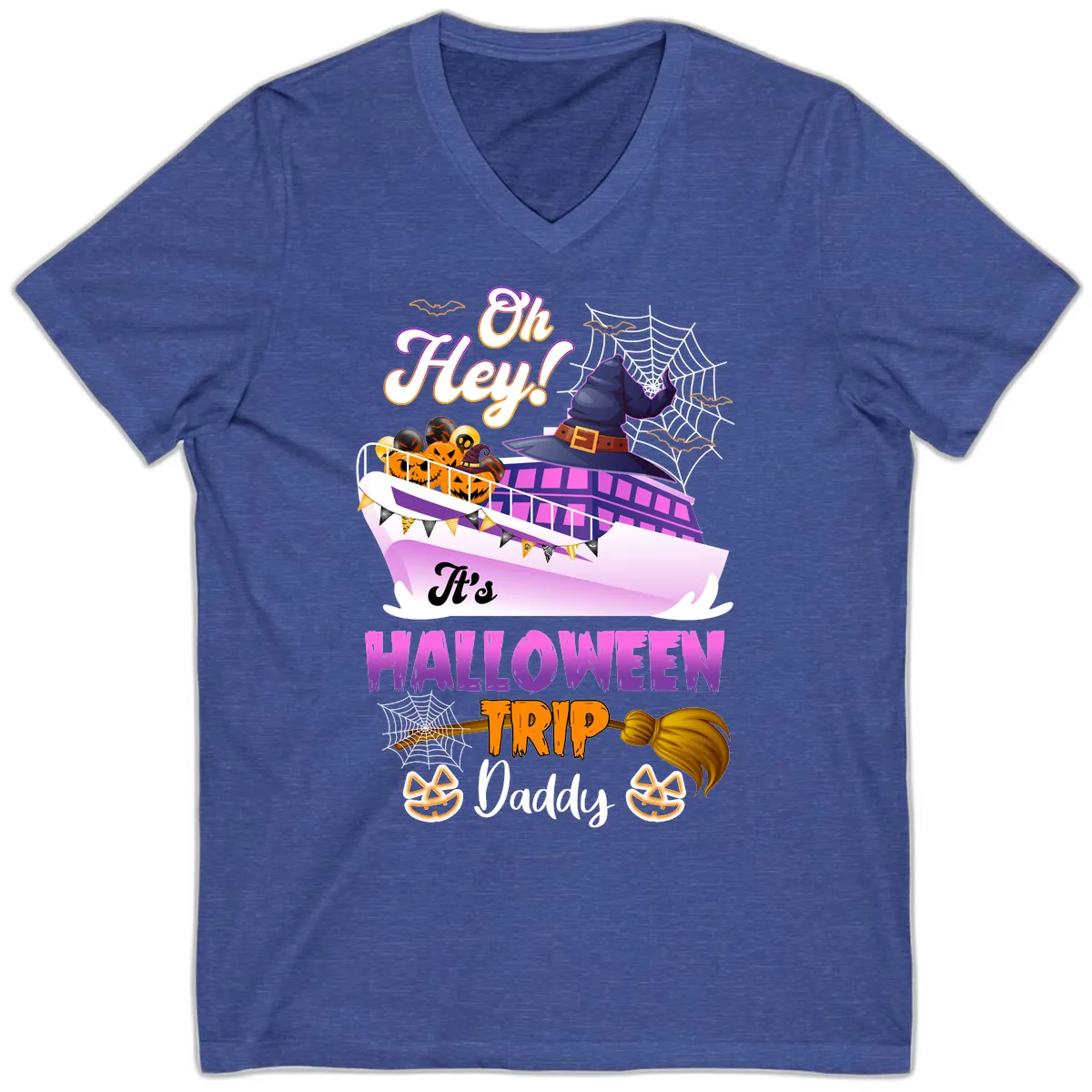 Oh Hey It's Halloween Trip Daddy V-Neck in Heather True Royal