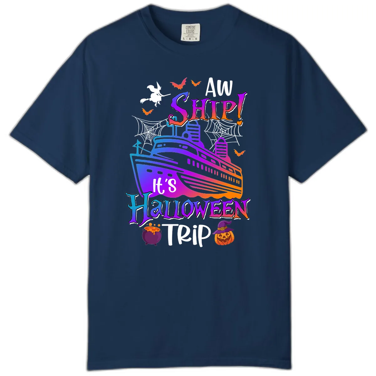 Aw Ship It's Halloween Trip Comfort Color in Navy