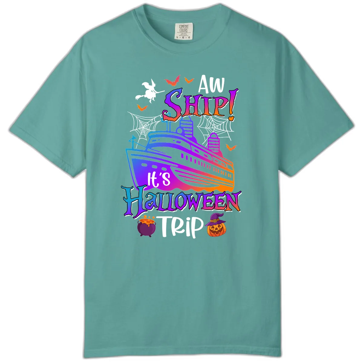 Aw Ship It's Halloween Trip Comfort Color in Seafoam