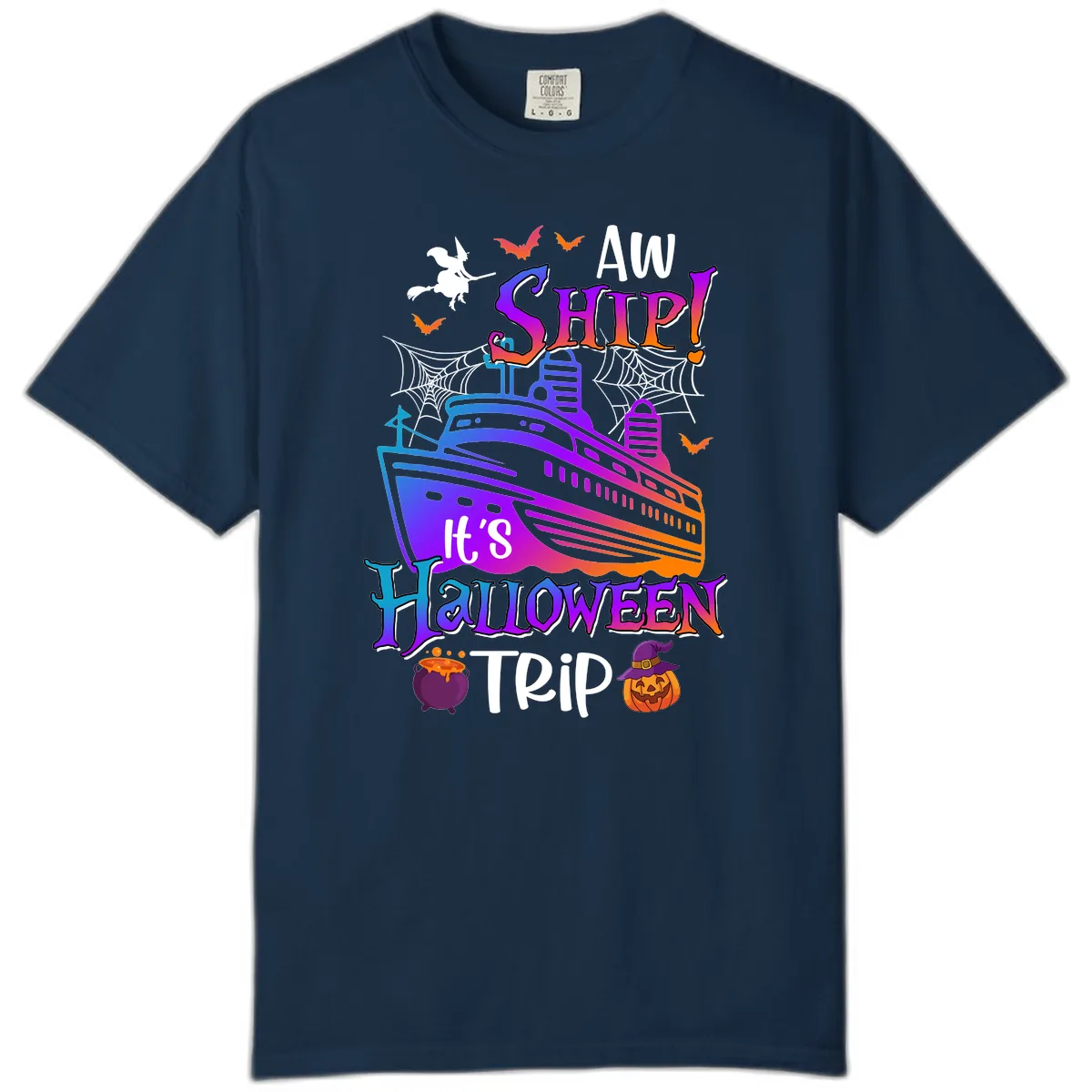 Aw Ship It's Halloween Trip Comfort Color in True Navy