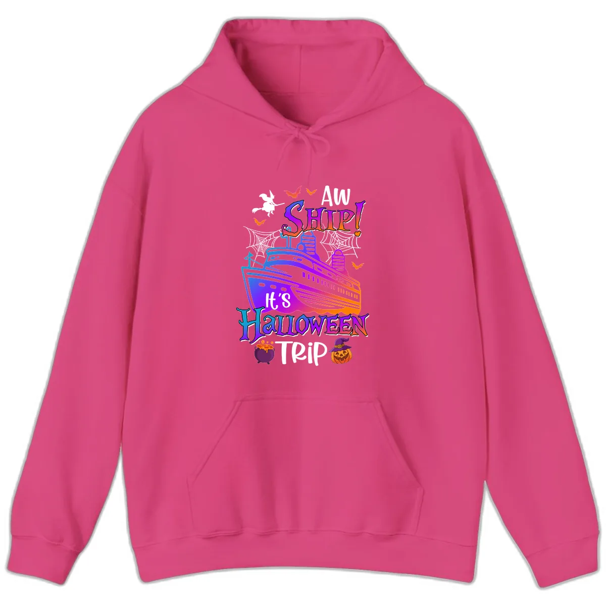 Aw Ship It's Halloween Trip Hoodie in Heliconia