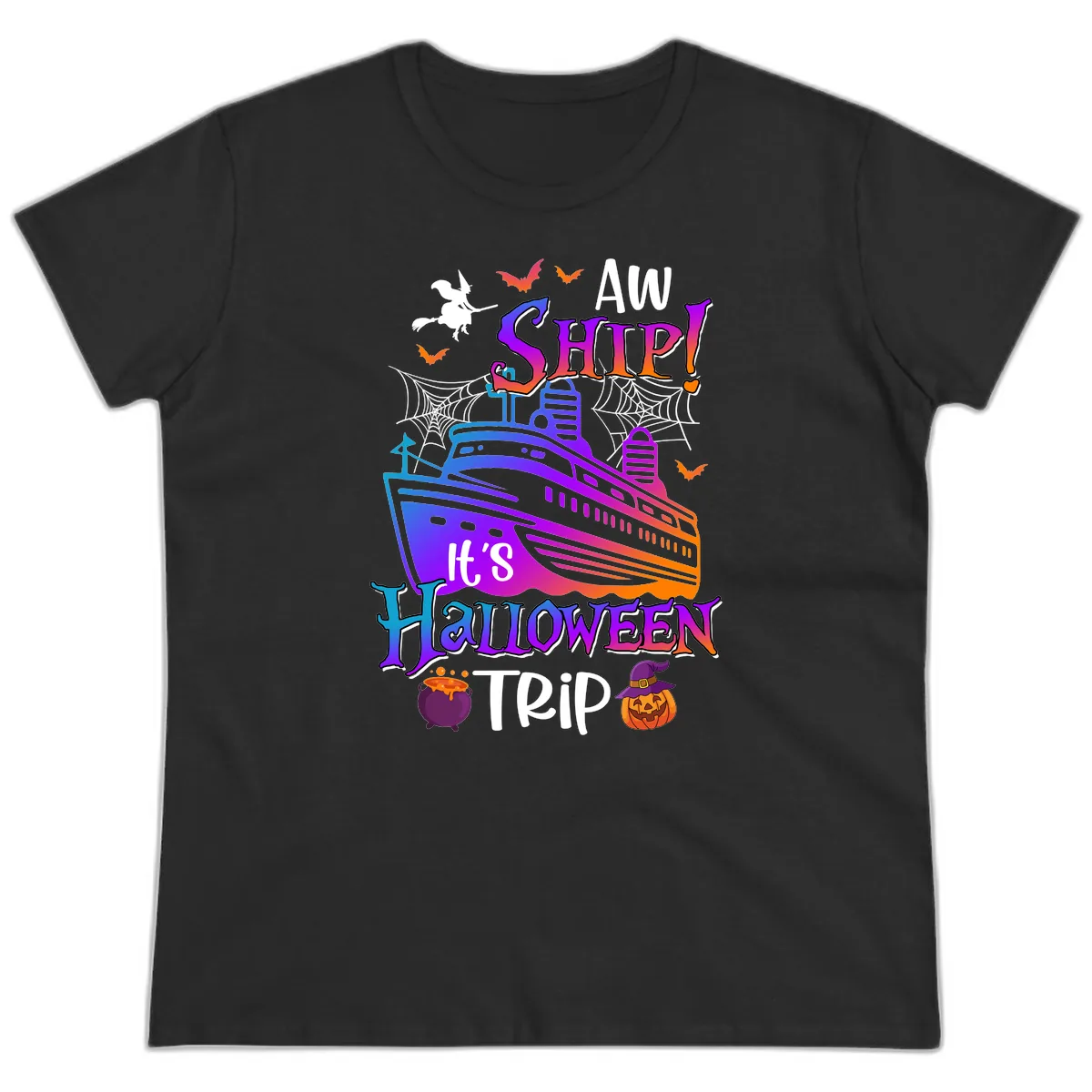 Aw Ship It's Halloween Trip Ladies Tee in Black