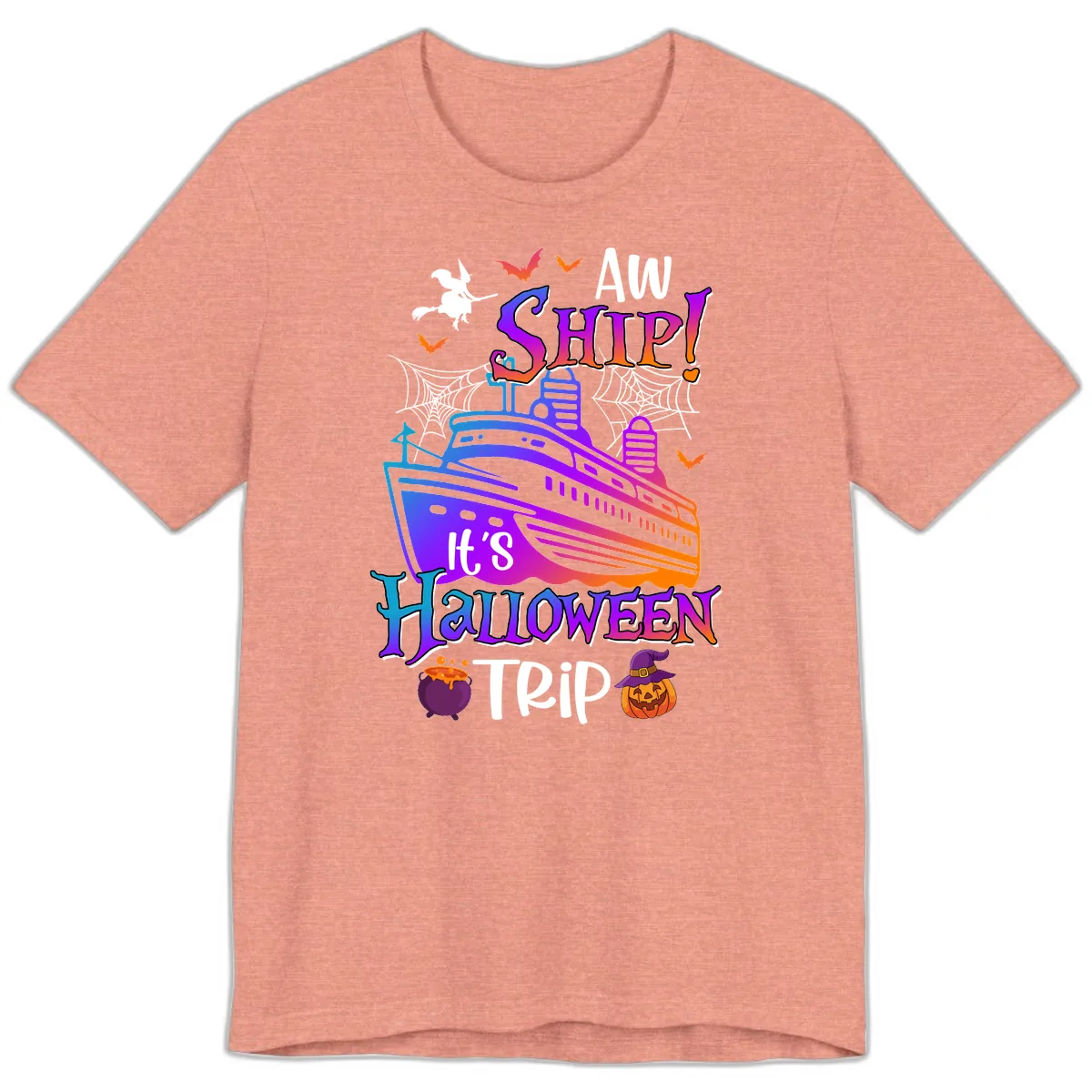 Aw Ship It's Halloween Trip Premium T-Shirt in Heather Sunset
