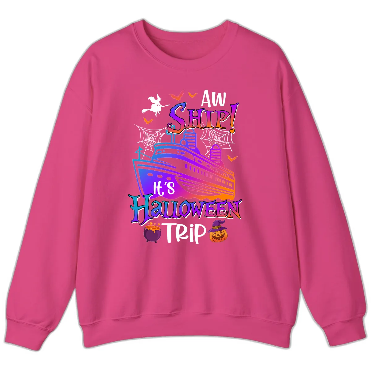 Aw Ship It's Halloween Trip Sweatshirt in Heliconia