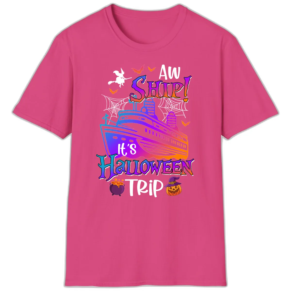 Aw Ship It's Halloween Trip T-Shirt in Heliconia