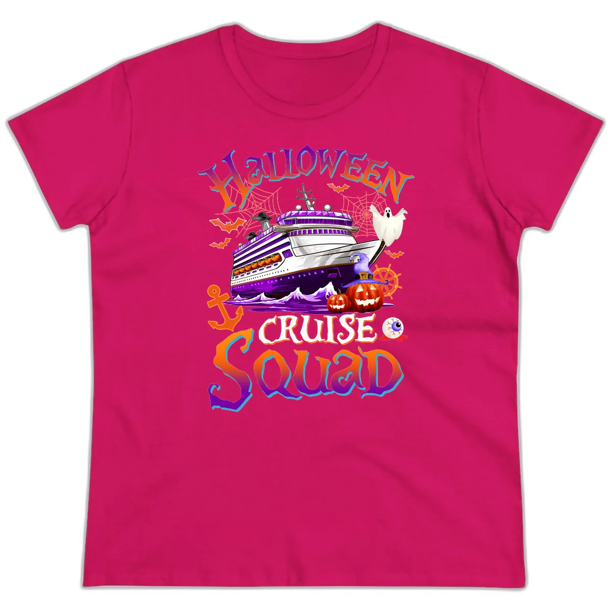 Halloween Cruise Squad Ladies Tee in Heliconia