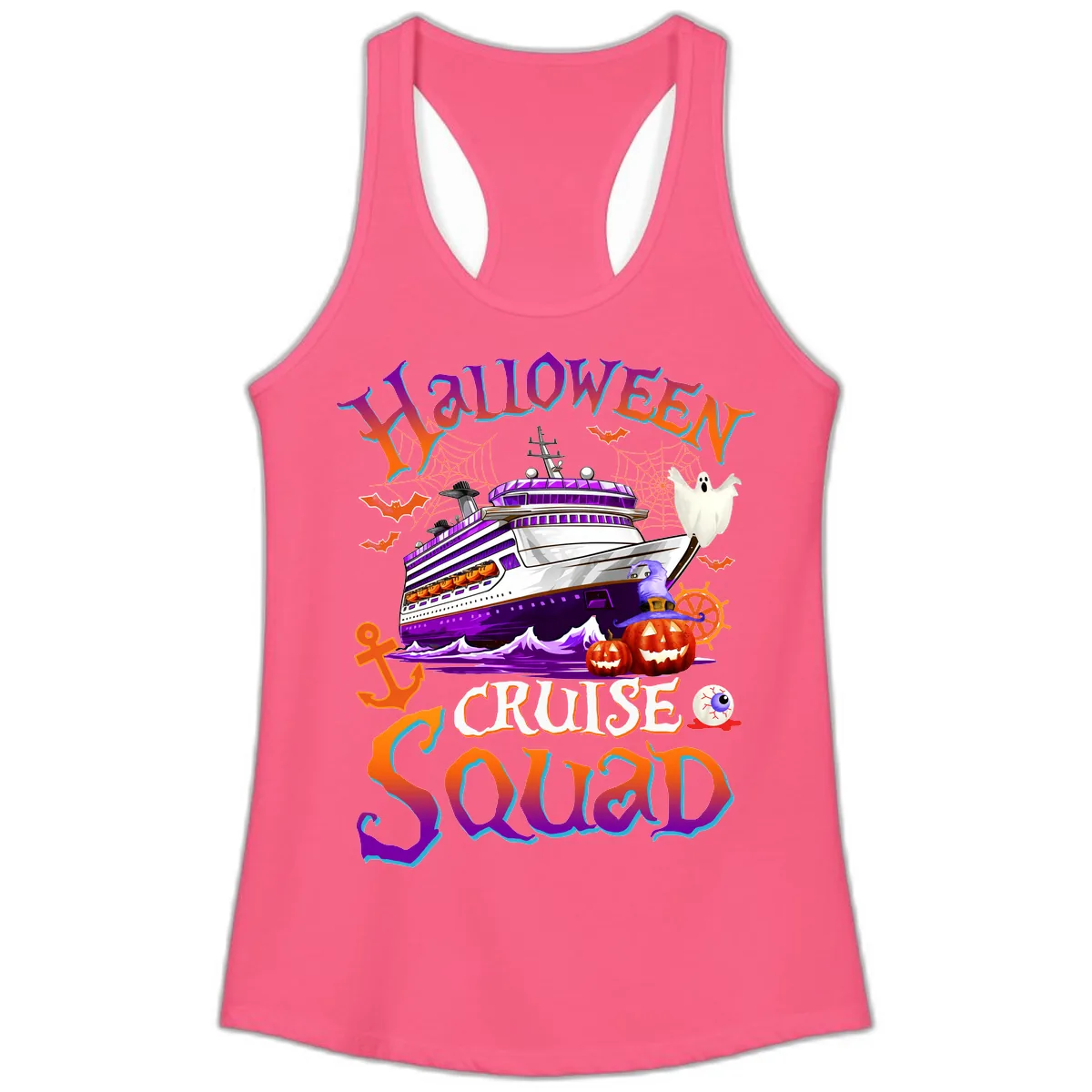 Halloween Cruise Squad Ladies Tank in Solid Hot Pink
