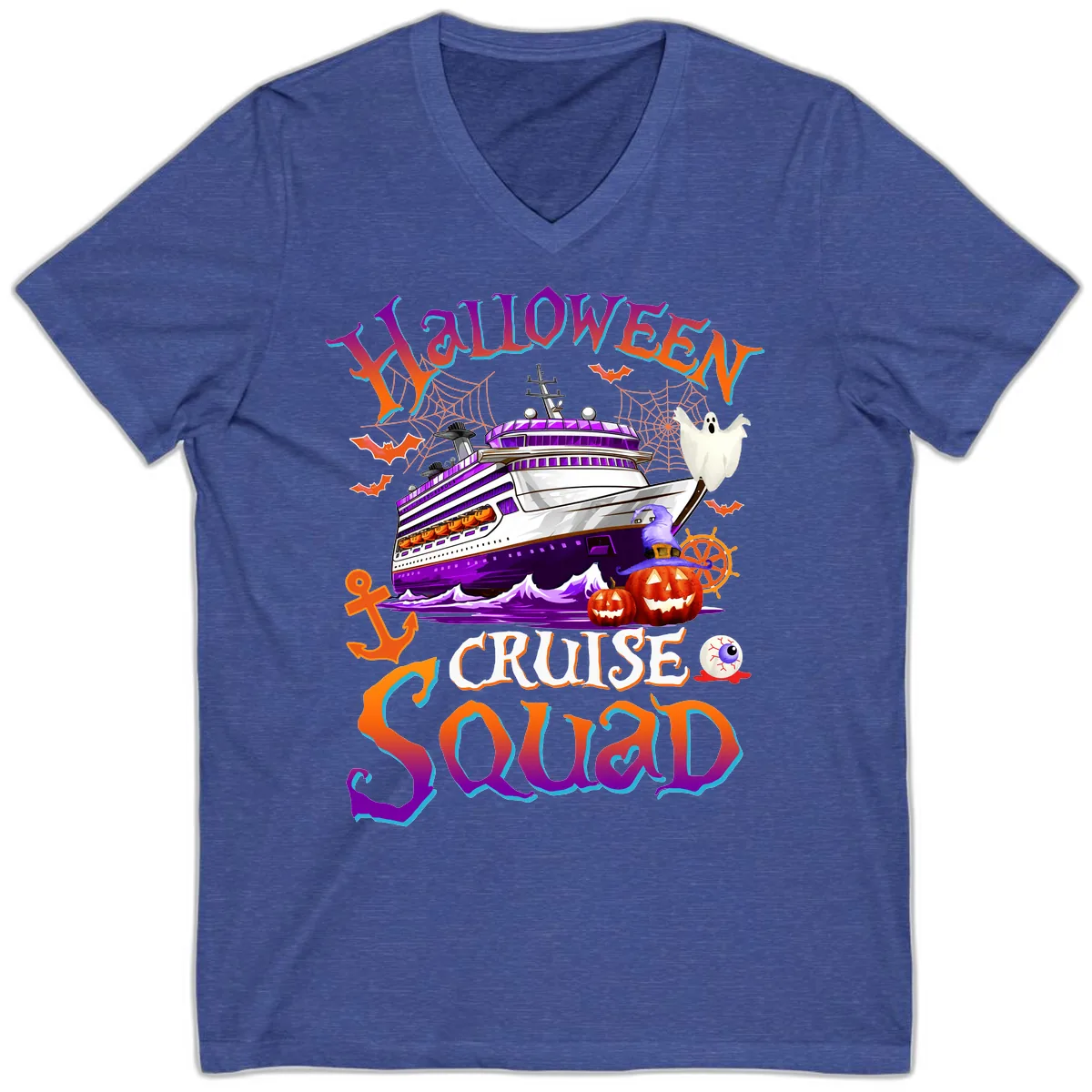 Halloween Cruise Squad V-Neck in Heather True Royal