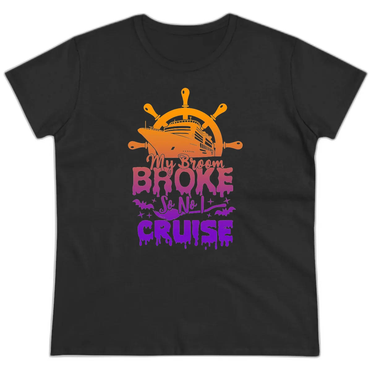 My Broom So No I Cruise Ladies Tee in Black