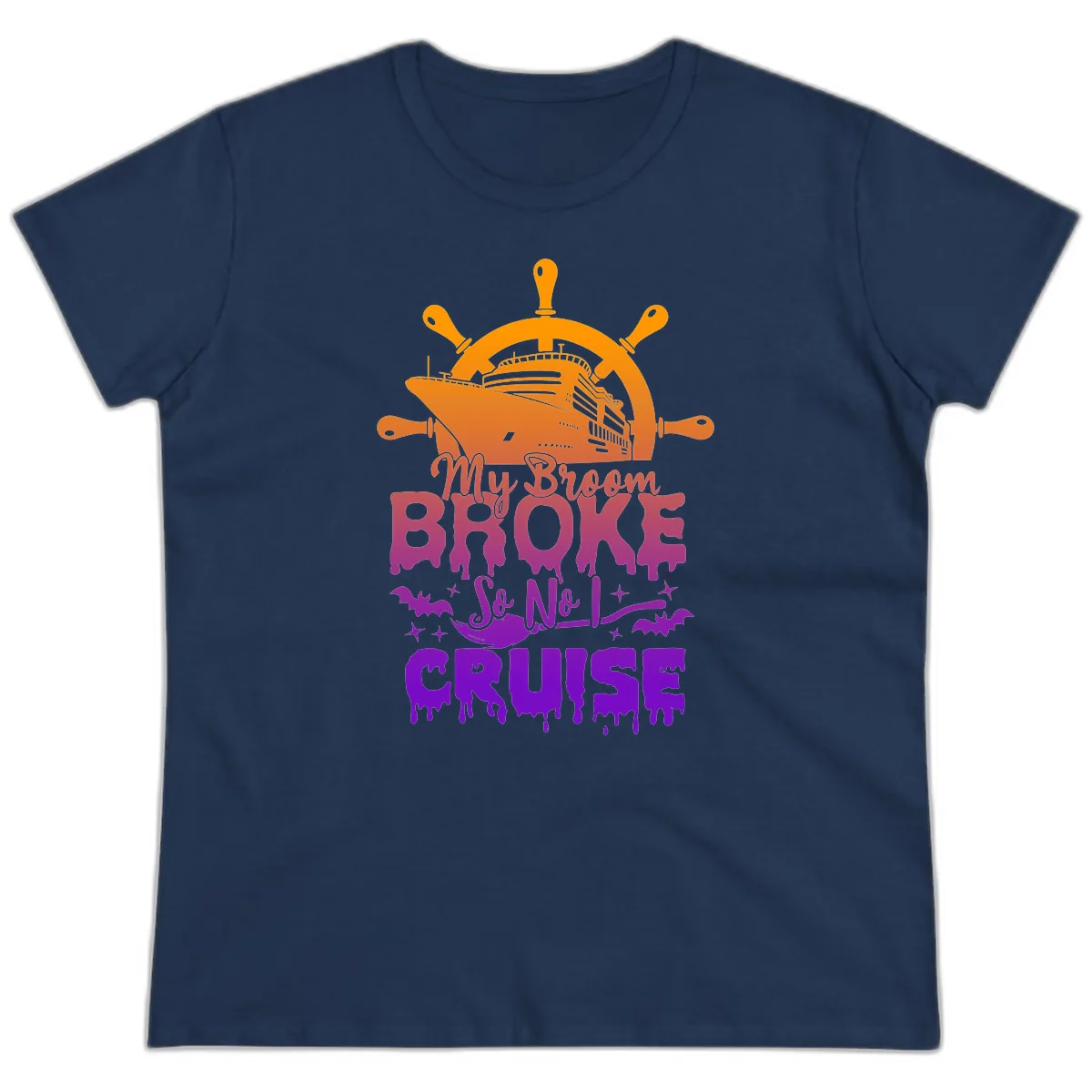 My Broom So No I Cruise Ladies Tee in Navy