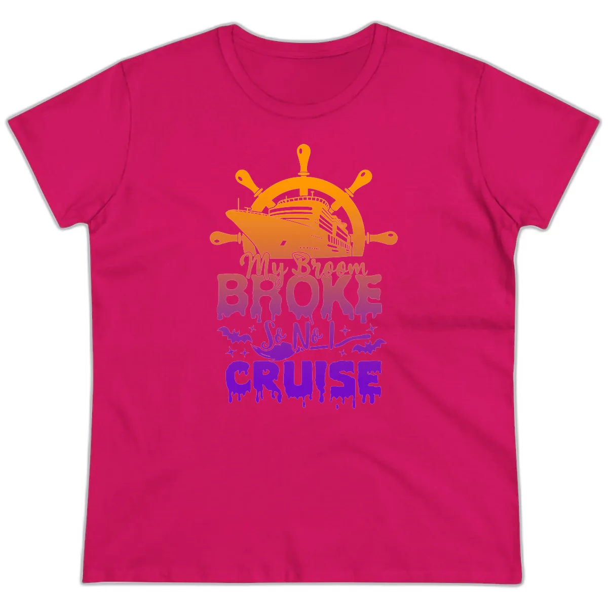 My Broom So No I Cruise Ladies Tee in Heliconia