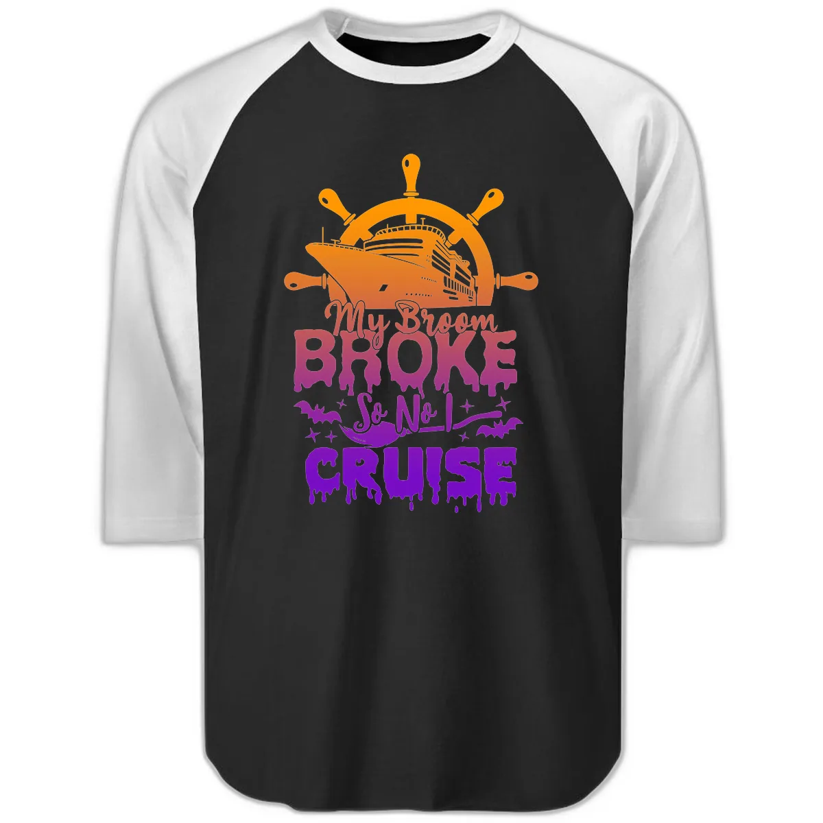 My Broom So No I Cruise Raglan 3/4 in Black White
