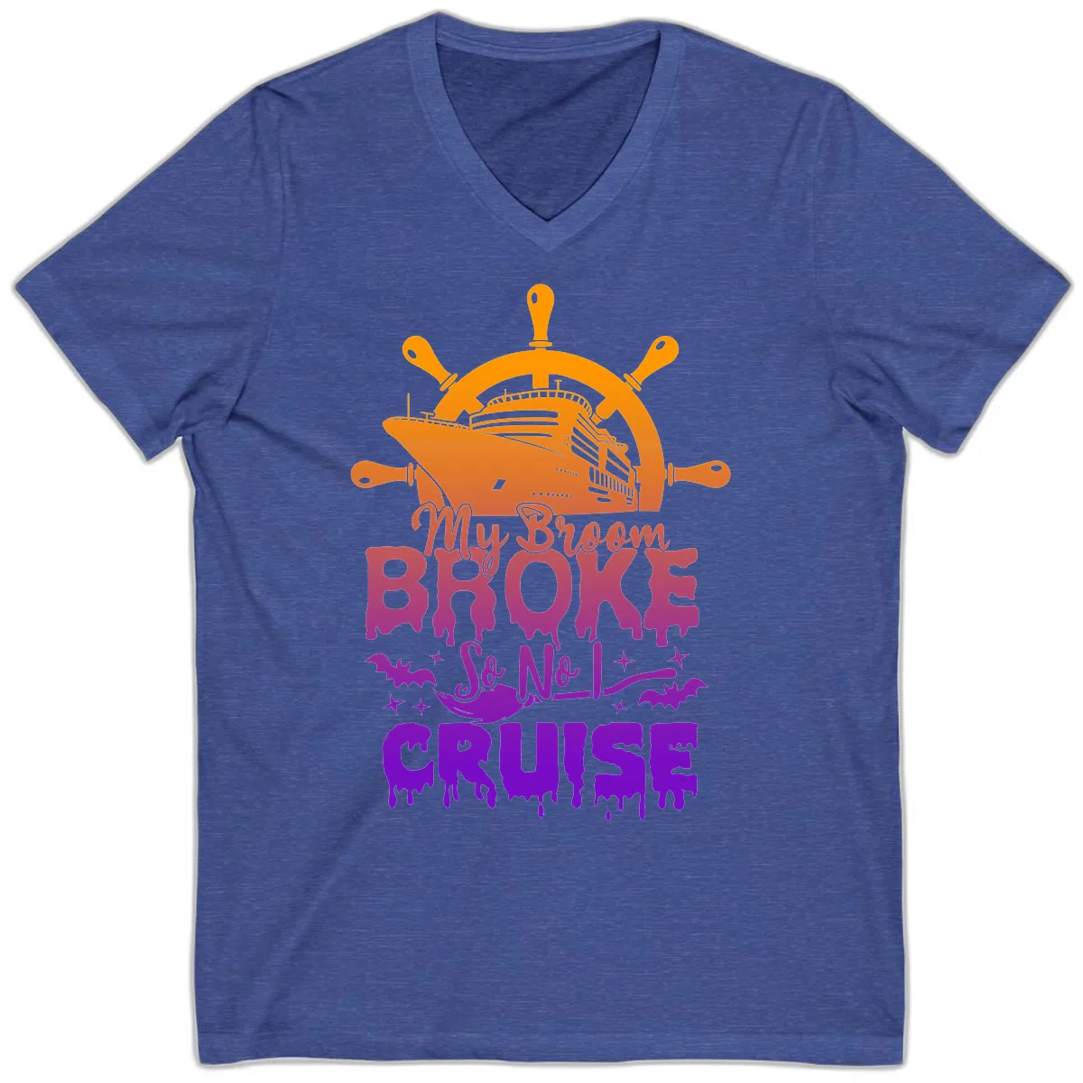 My Broom So No I Cruise V-Neck in Heather True Royal