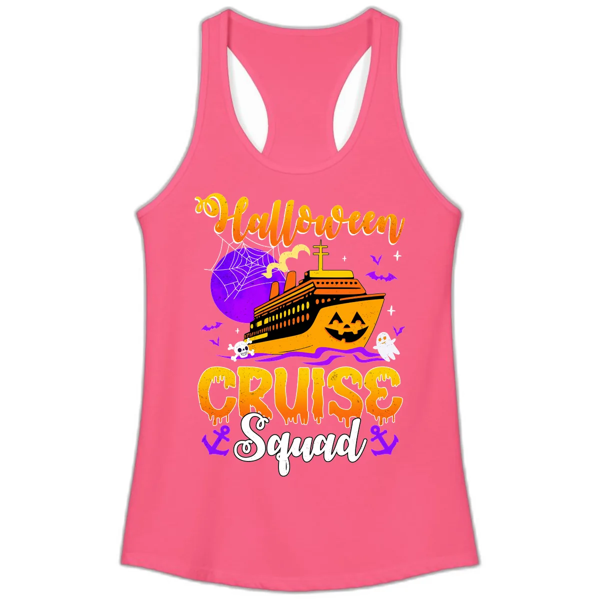 Halloween Cruise Squad Ladies Tank in Solid Hot Pink