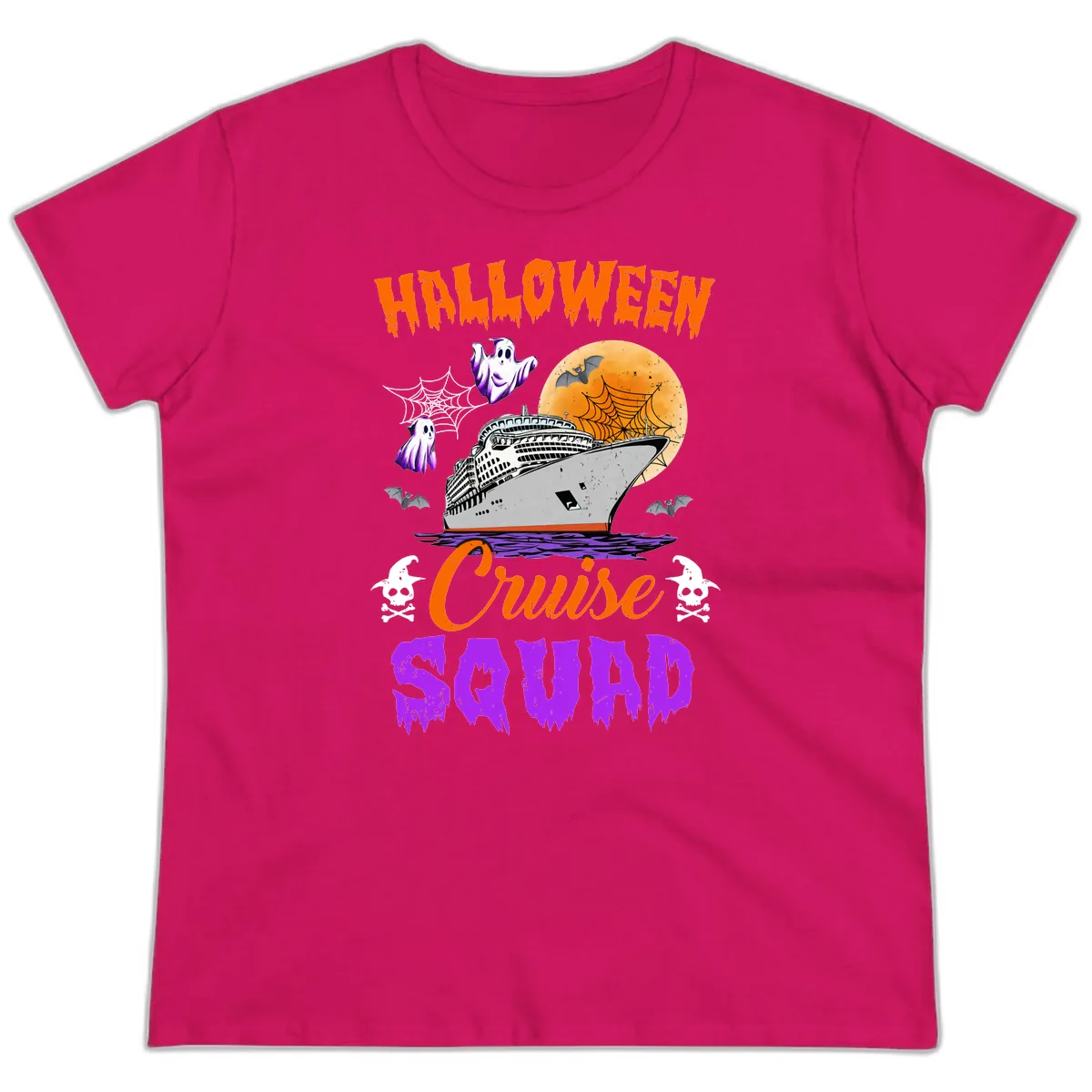Halloween Cruise Squad Ladies Tee in Heliconia