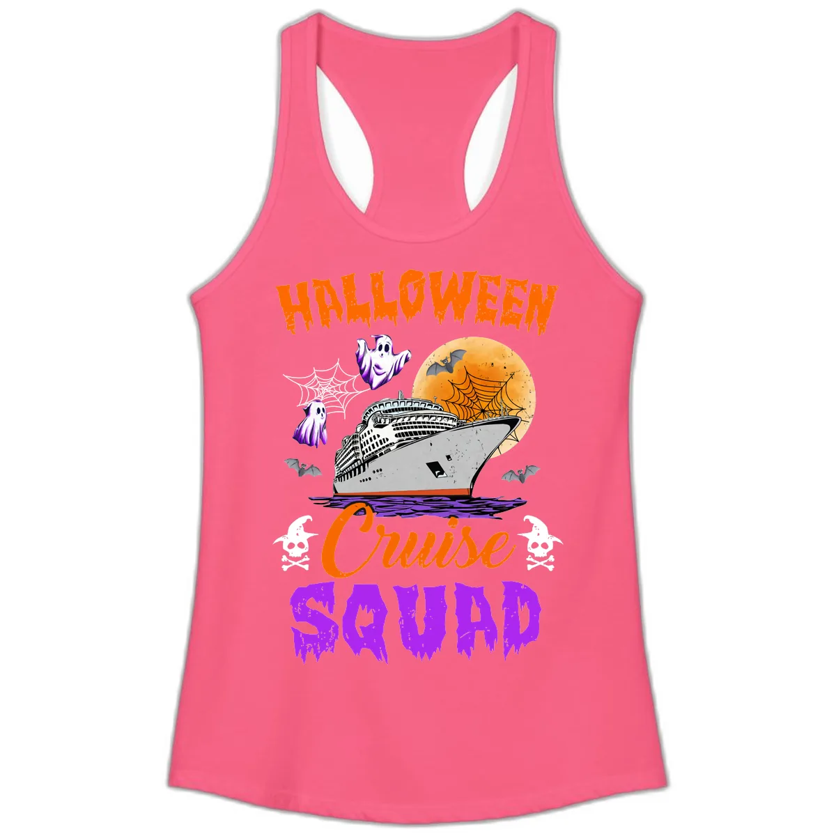 Halloween Cruise Squad Ladies Tank in Solid Hot Pink