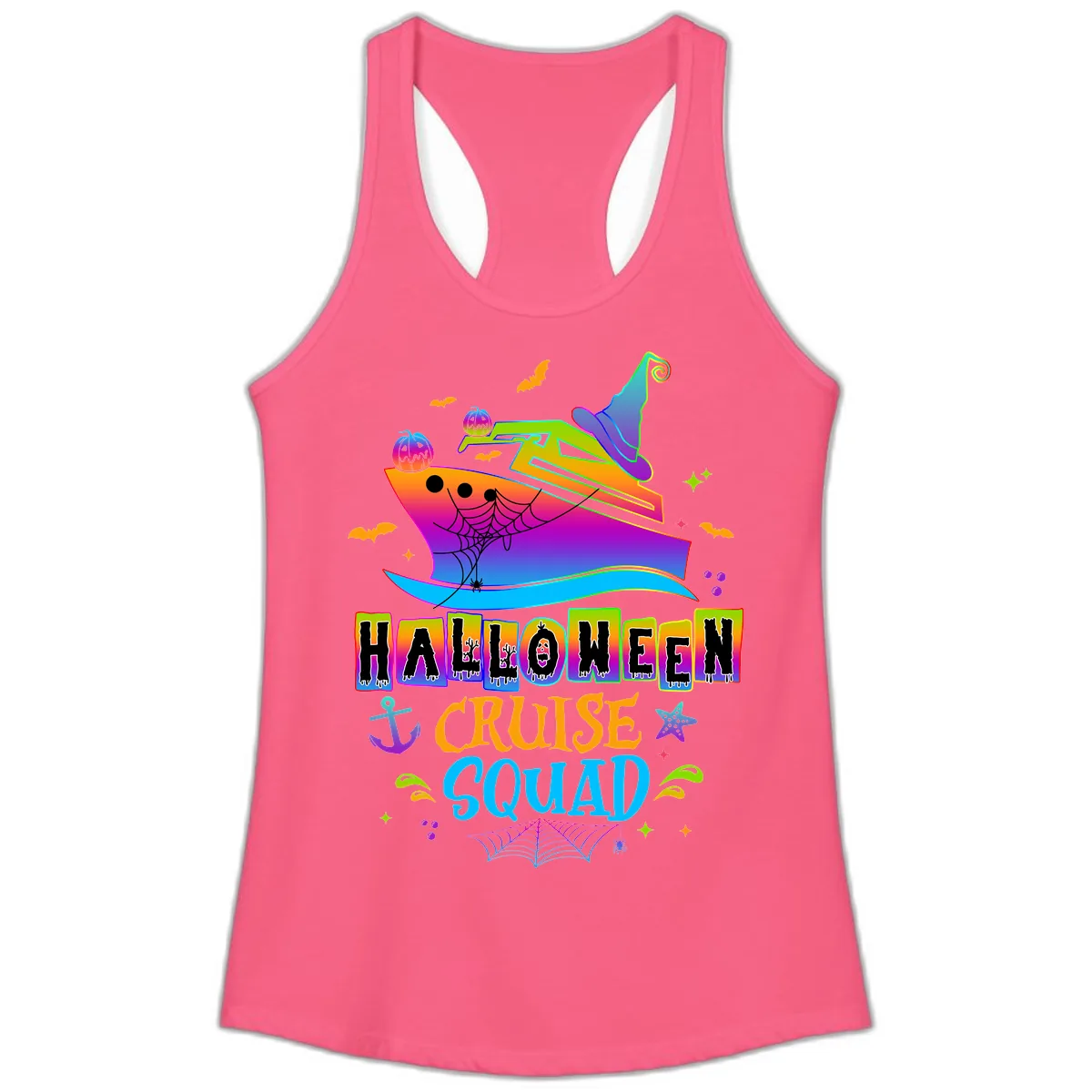 Halloween Cruise Squad Ladies Tank in Solid Hot Pink