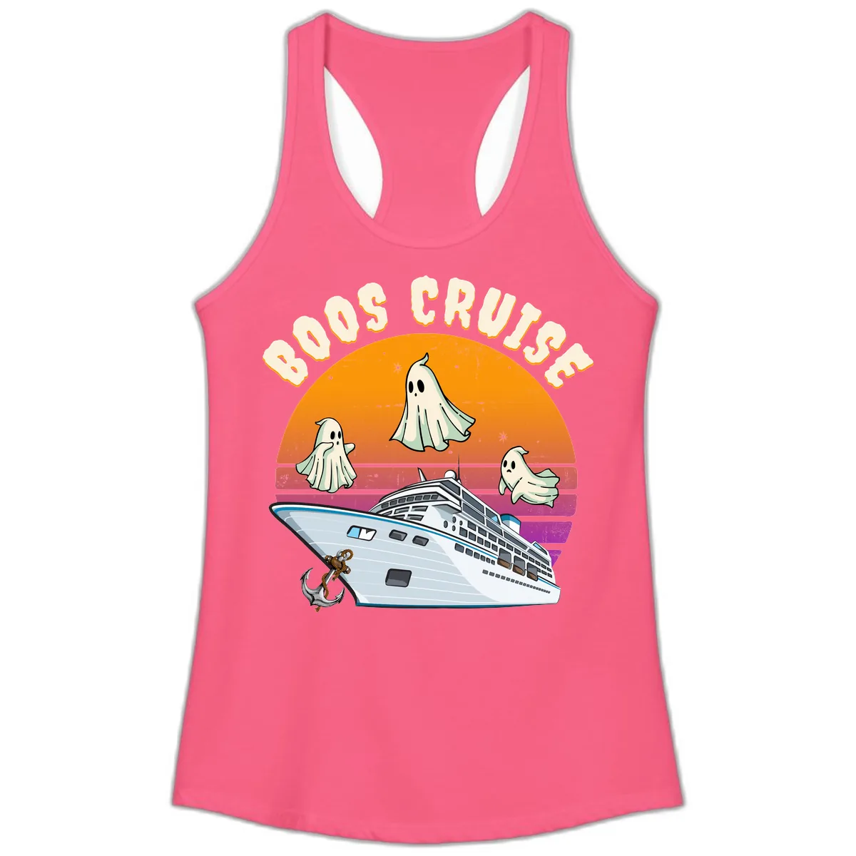 Boo Cruise Ship Ladies Tank in Solid Hot Pink