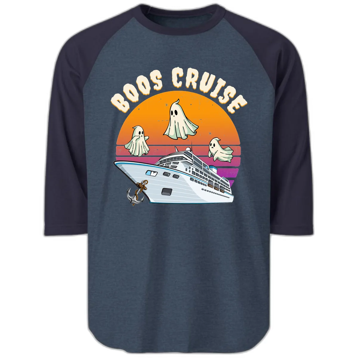 Boo Cruise Ship Raglan 3/4 in Heather Denim Navy