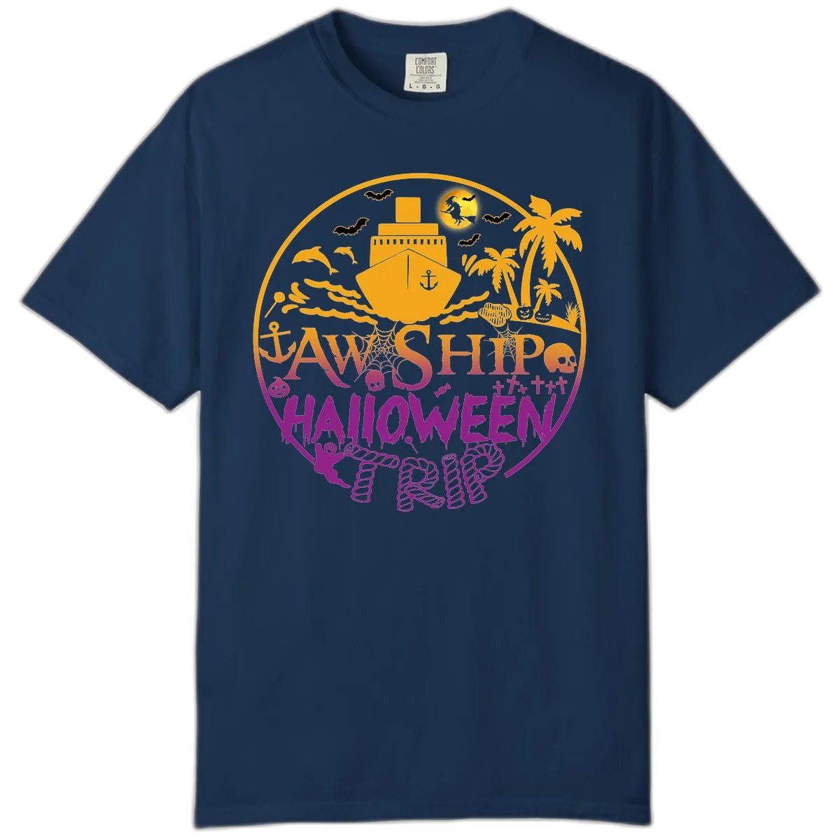 Ship Halloween Cruise Comfort Color in Navy
