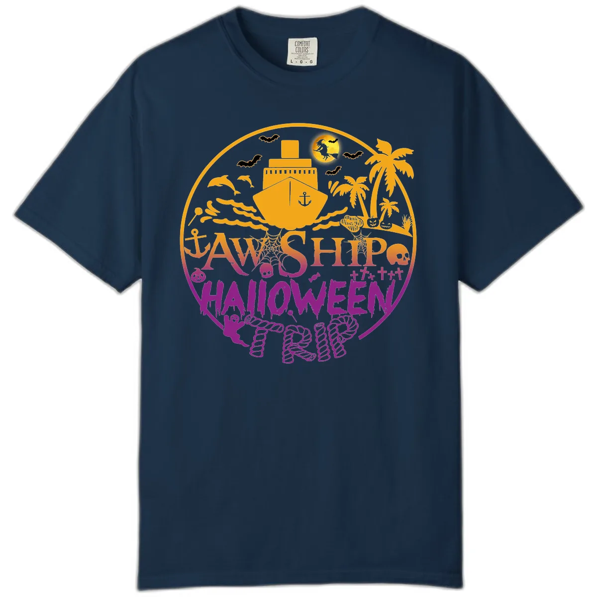 Ship Halloween Cruise Comfort Color in True Navy
