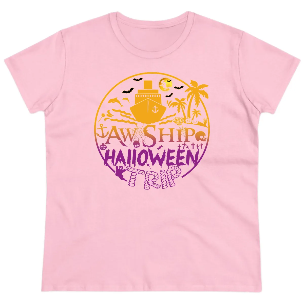 Ship Halloween Cruise Ladies Tee in Light Pink