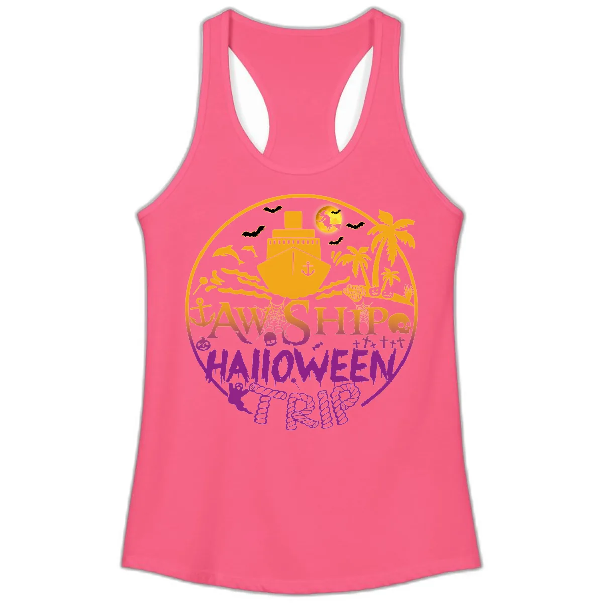 Ship Halloween Cruise Ladies Tank in Solid Hot Pink