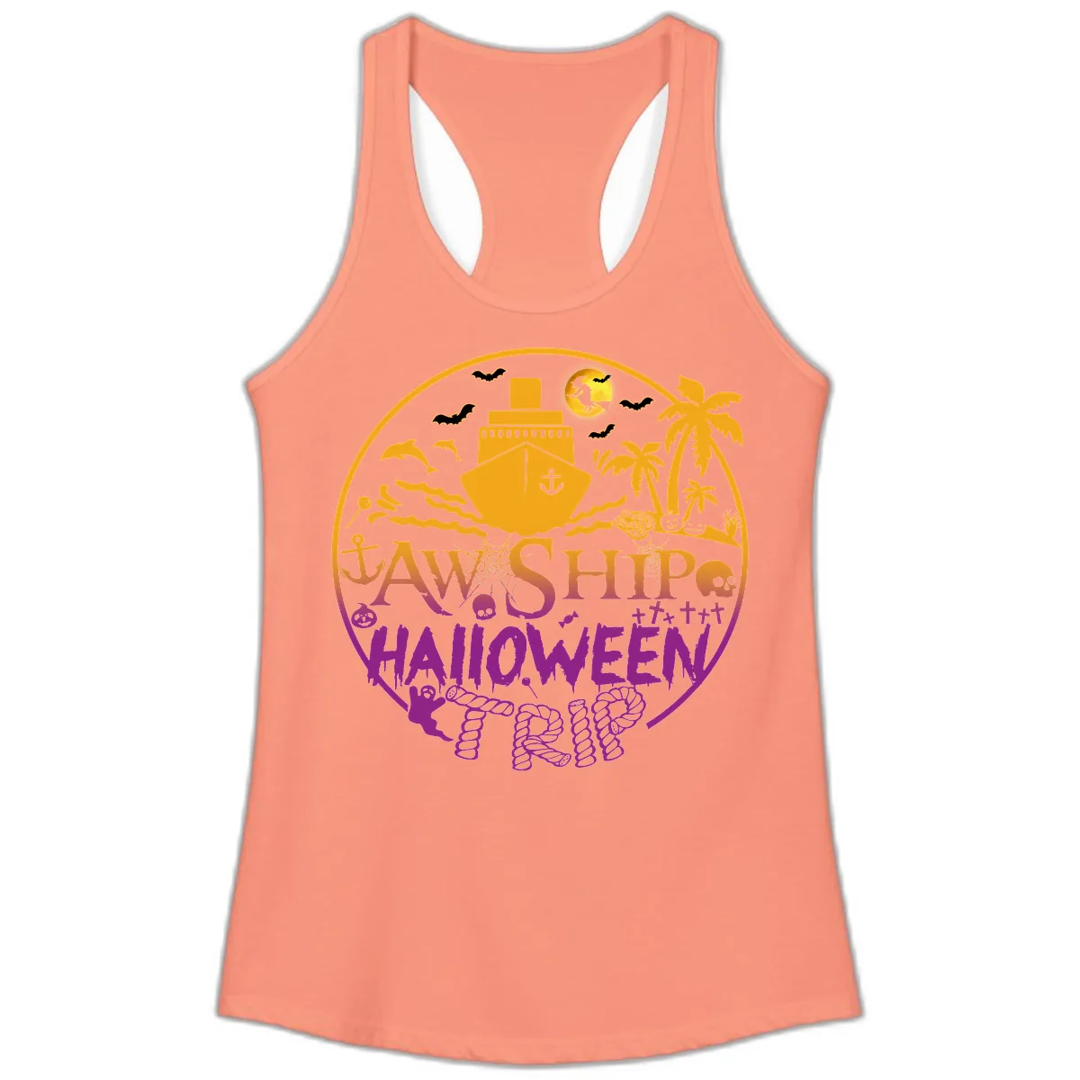 Ship Halloween Cruise Ladies Tank in Solid Light Orange