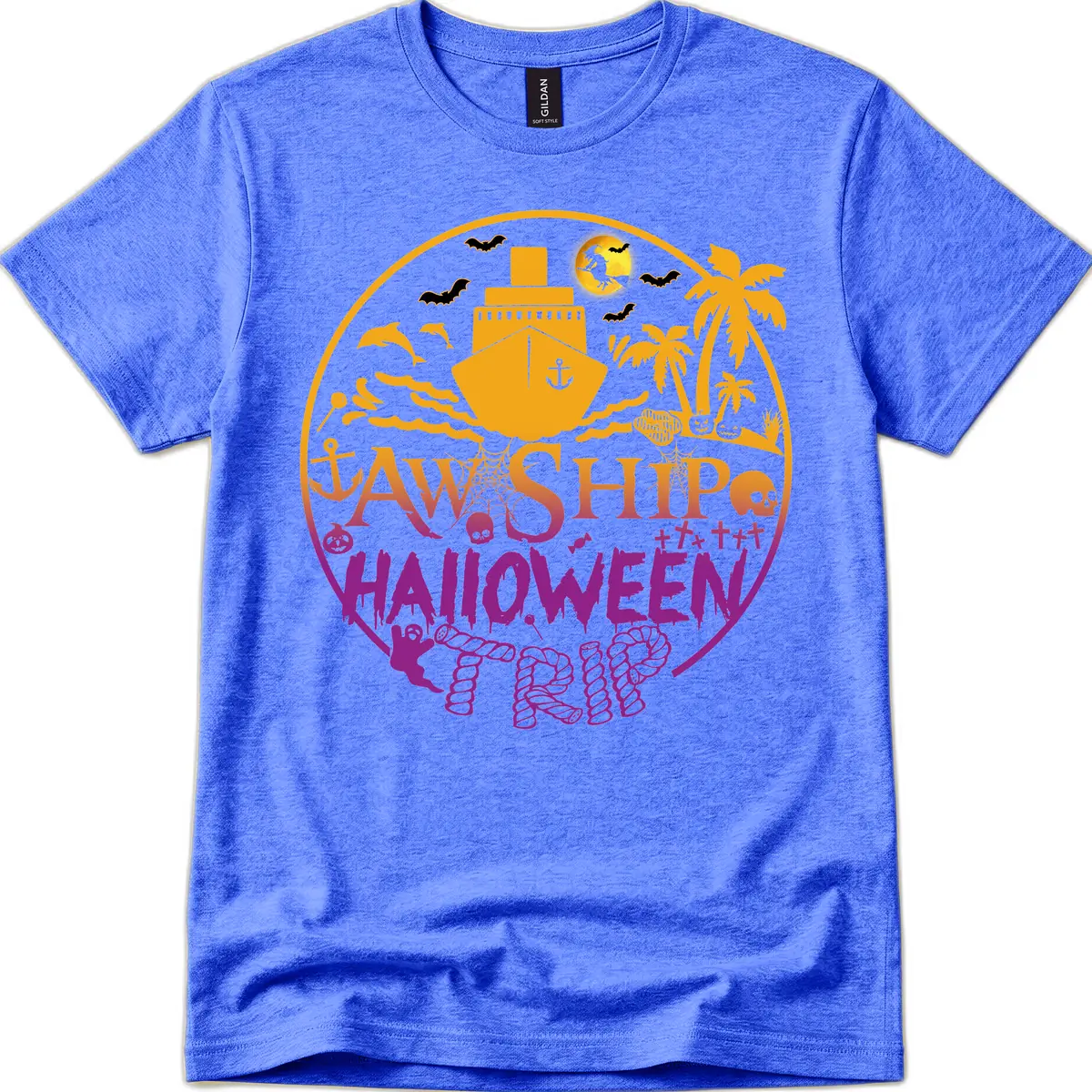 Ship Halloween Cruise T-Shirt in Heather Royal
