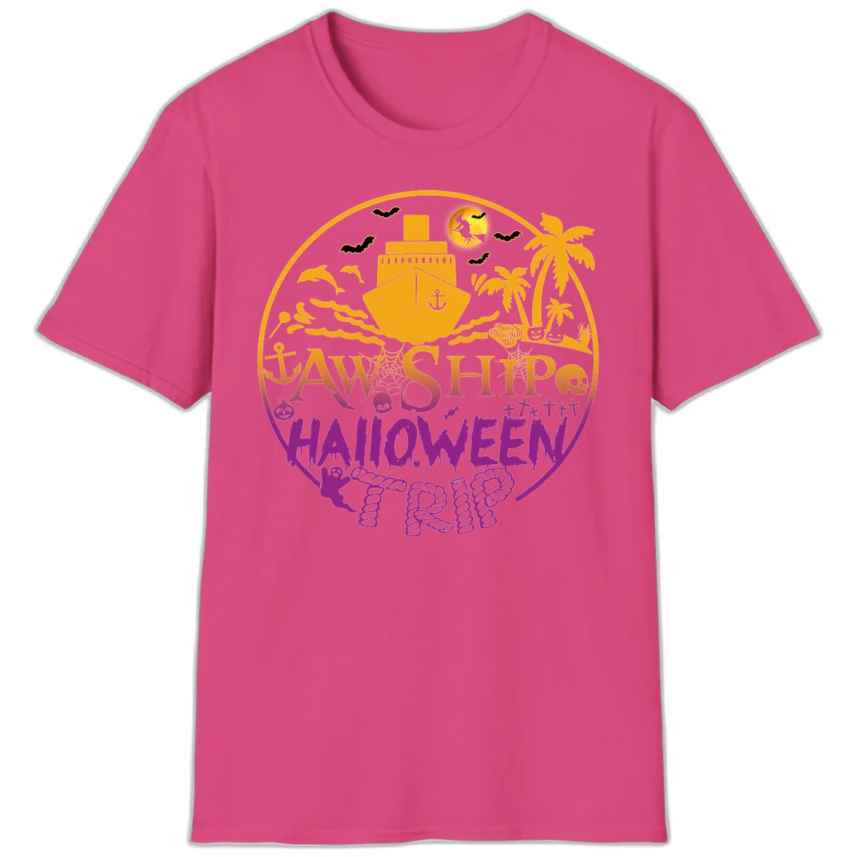 Ship Halloween Cruise T-Shirt in Heliconia