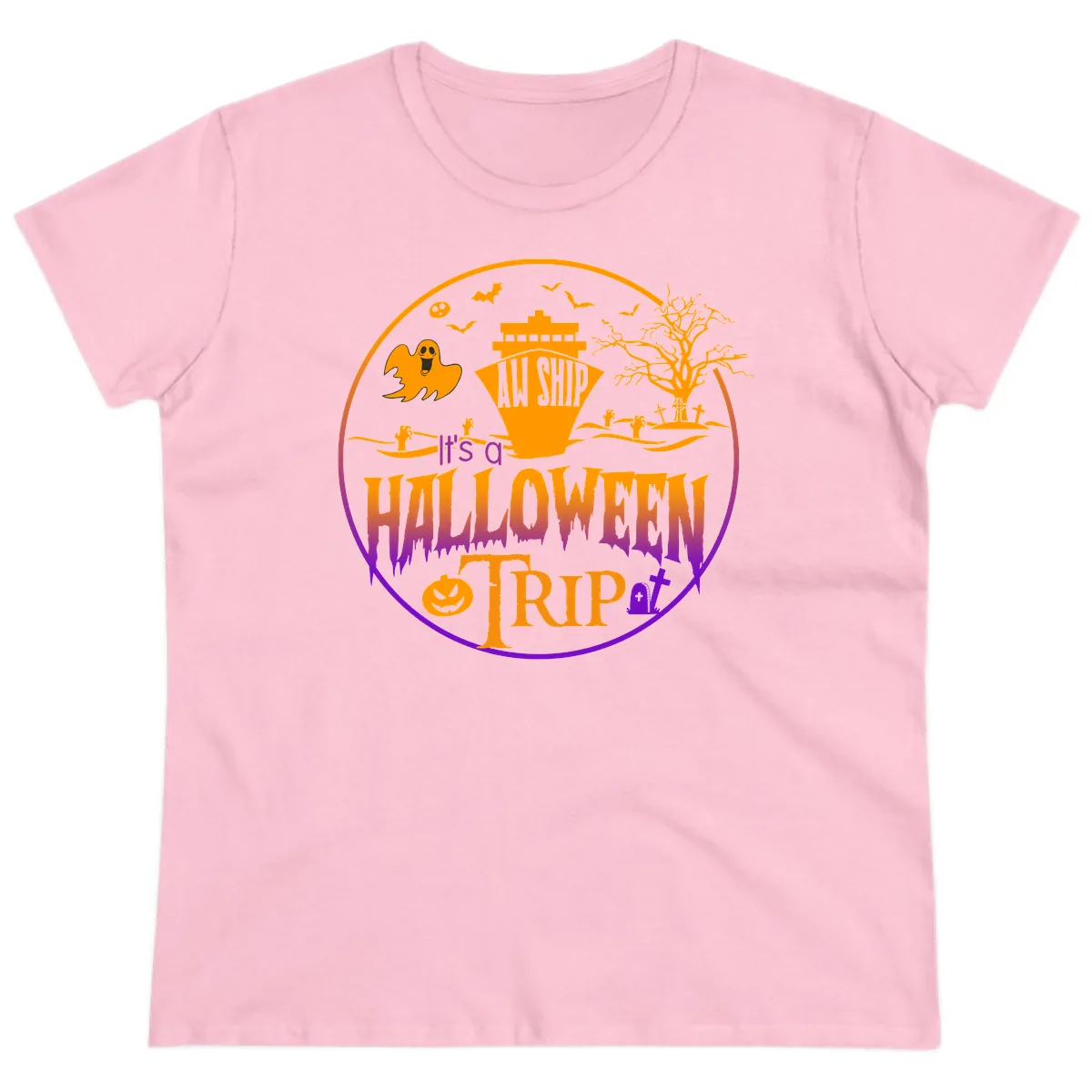 It's A Halloween Trip Ladies Tee in Light Pink