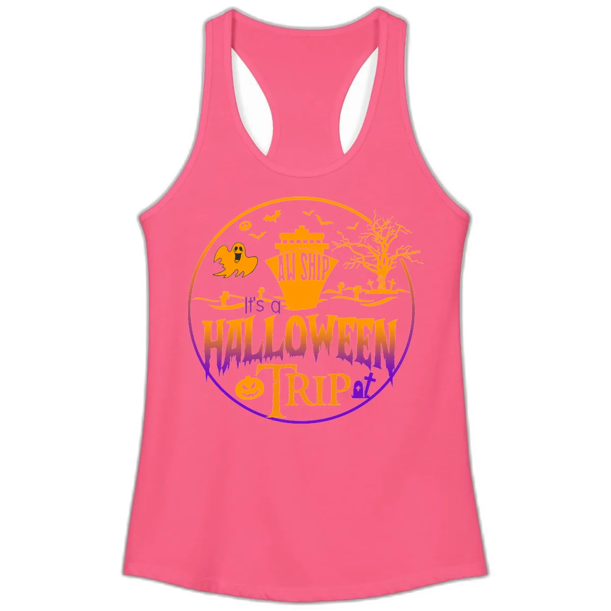 It's A Halloween Trip Ladies Tank in Solid Hot Pink