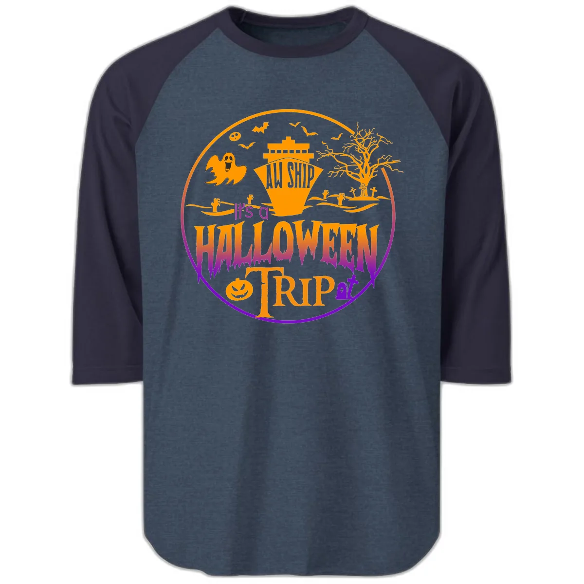 It's A Halloween Trip Raglan 3/4 in Heather Denim Navy
