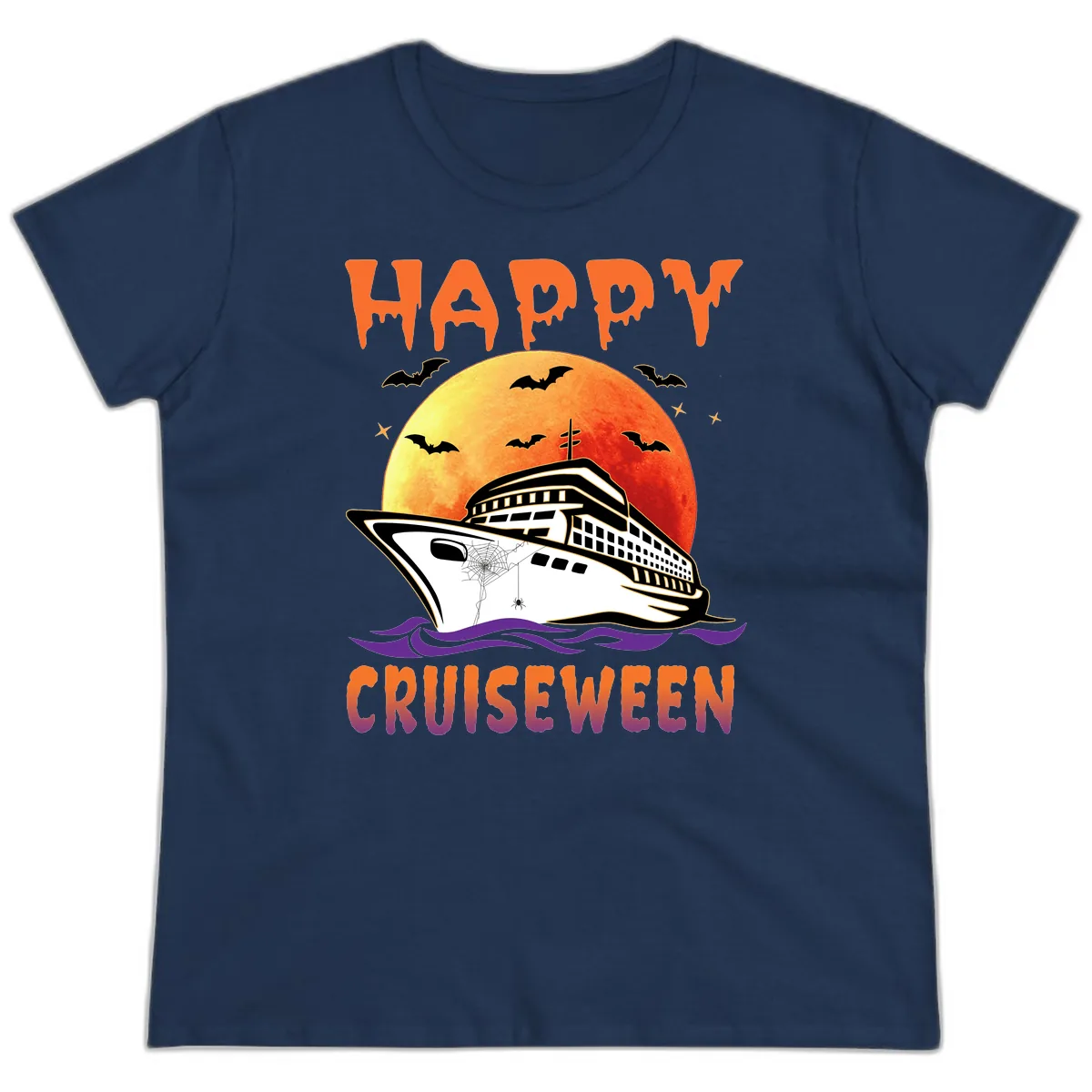 Happy Cruiseween Ladies Tee in Navy