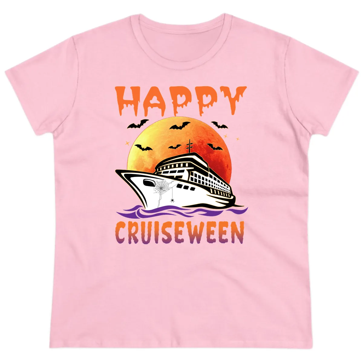 Happy Cruiseween Ladies Tee in Light Pink