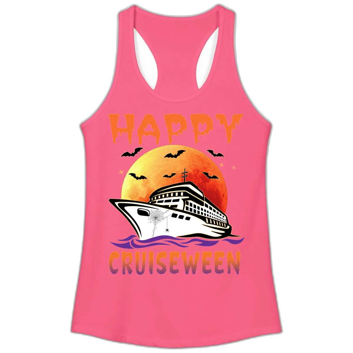 Happy Cruiseween Ladies Tank in Solid Hot Pink