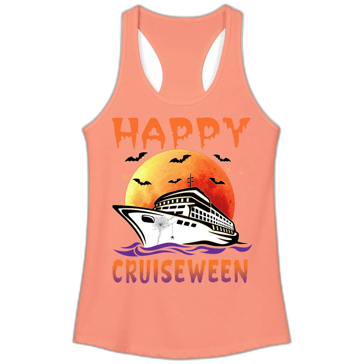Happy Cruiseween Ladies Tank in Solid Light Orange