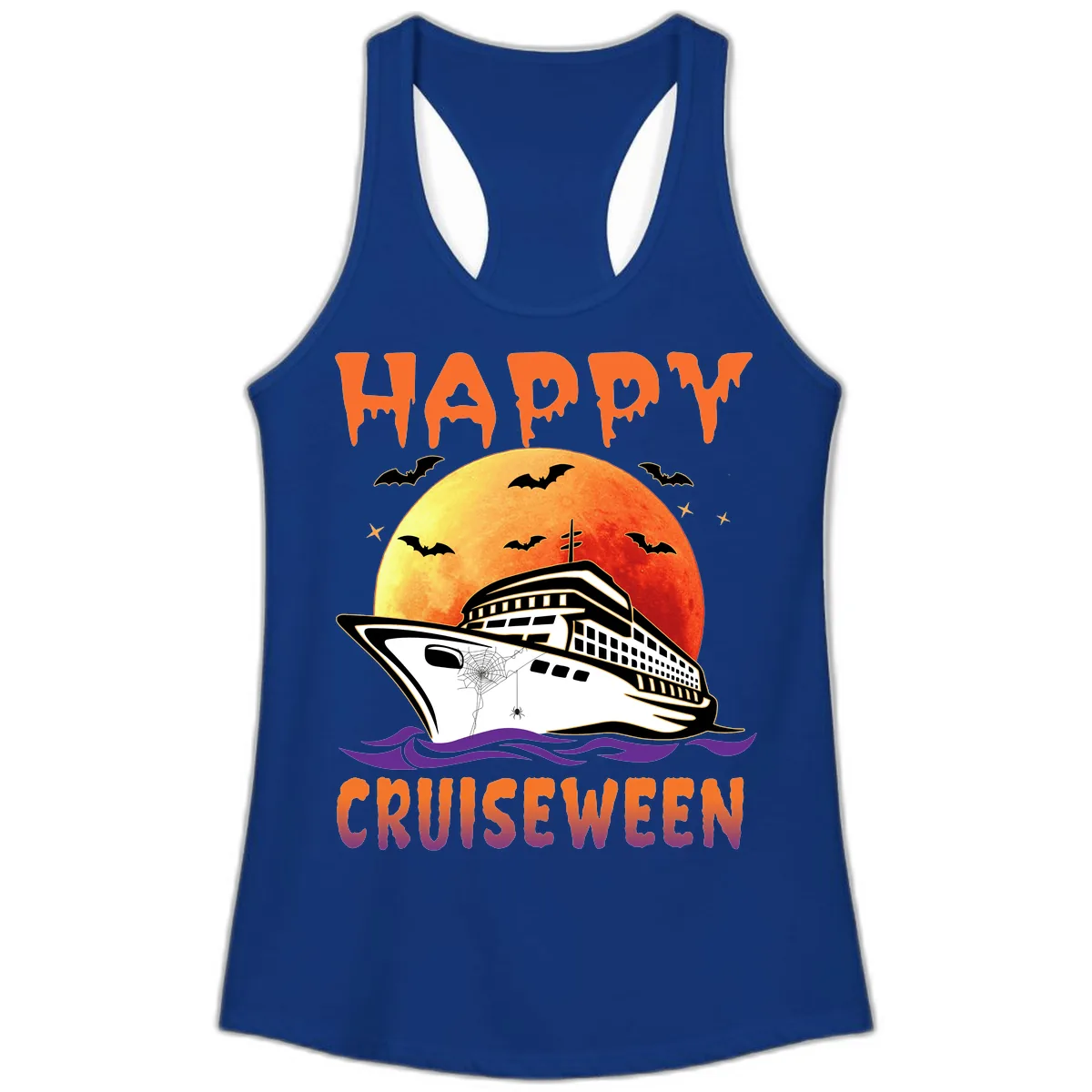 Happy Cruiseween Ladies Tank in Solid Royal