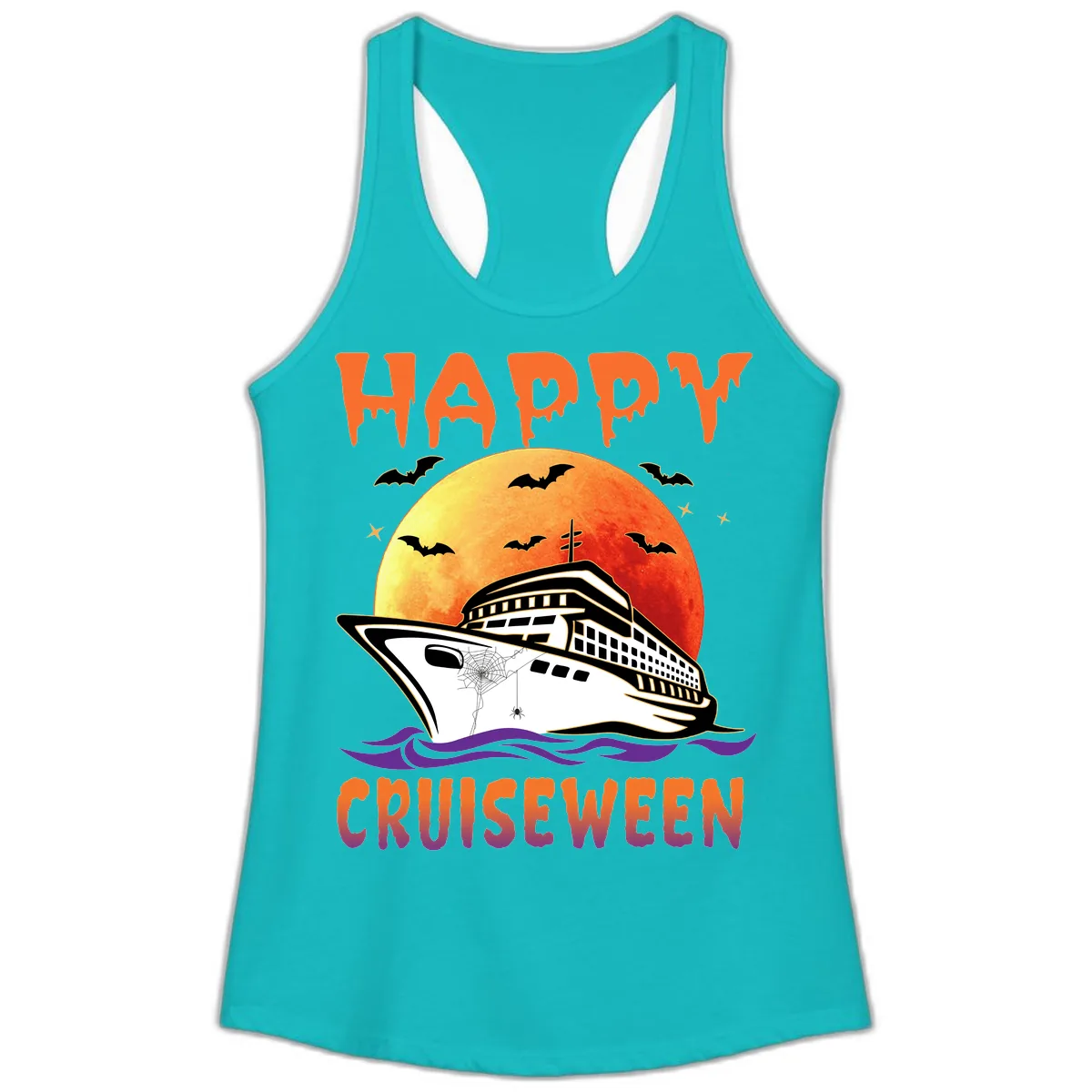 Happy Cruiseween Ladies Tank in Tahiti Blue