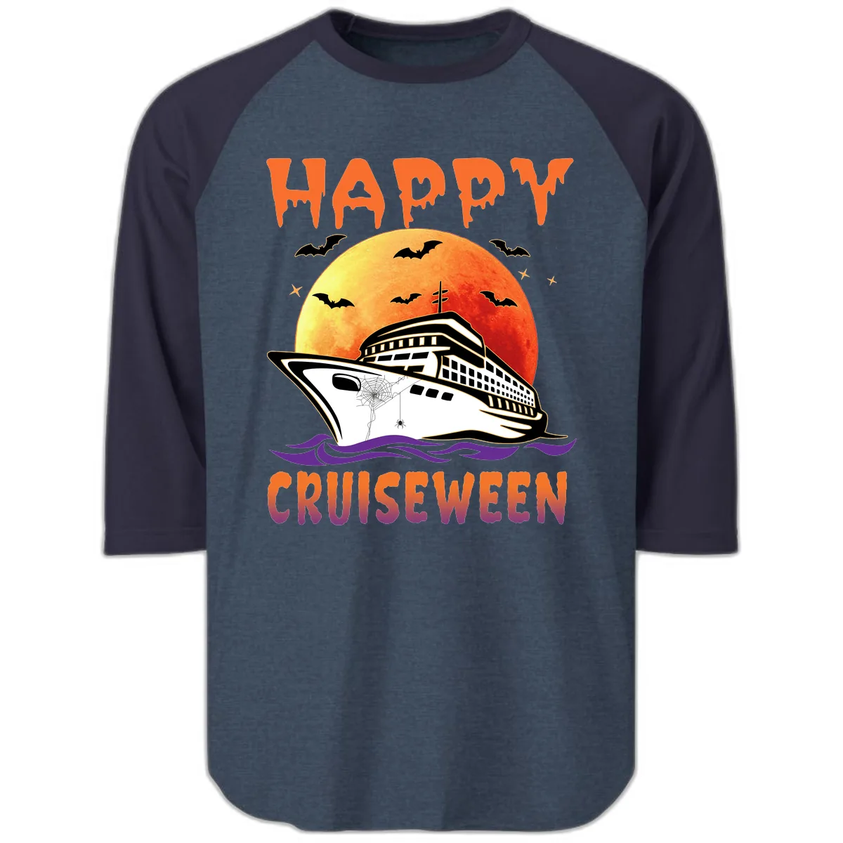 Happy Cruiseween Raglan 3/4 in Heather Denim Navy