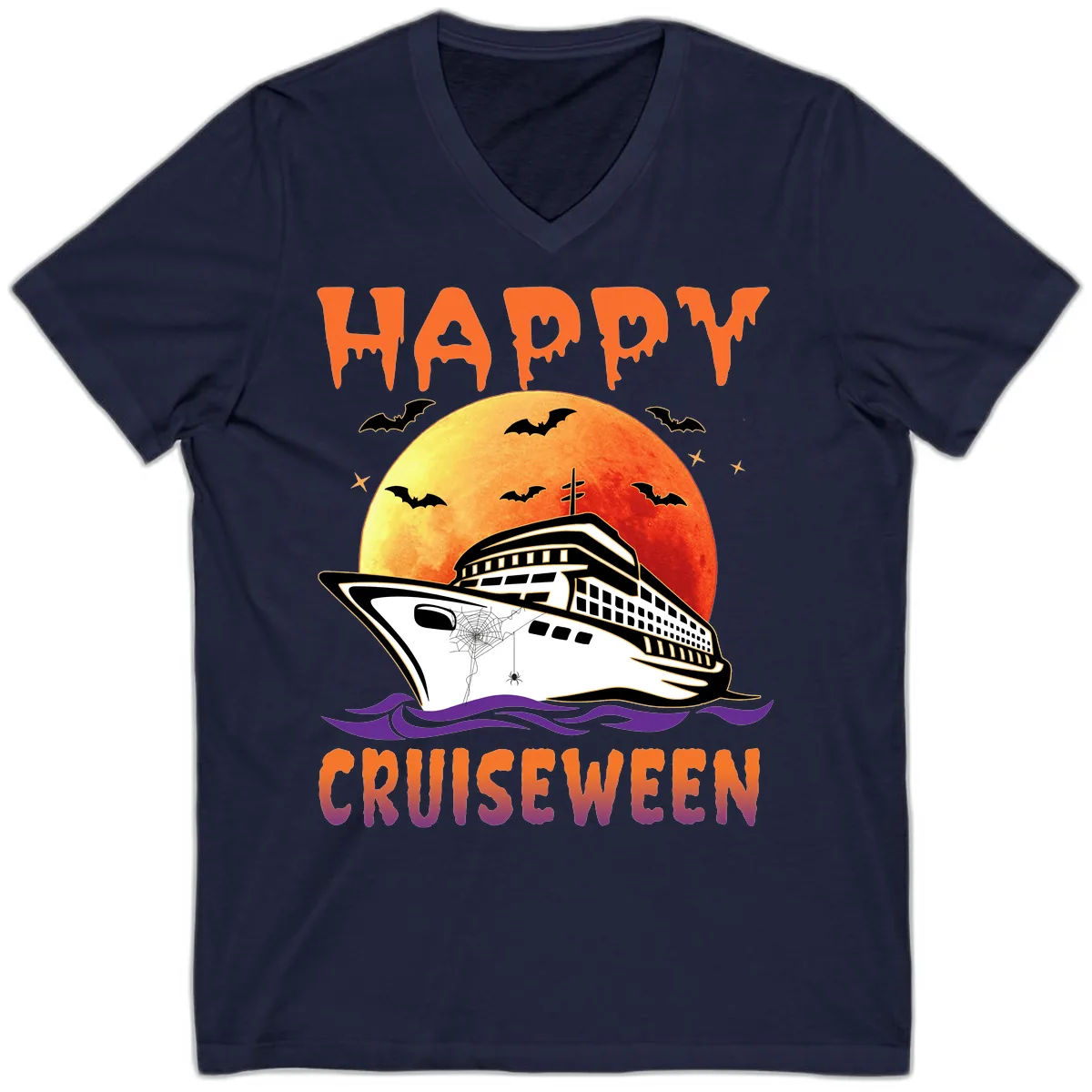 Happy Cruiseween V-Neck in Navy