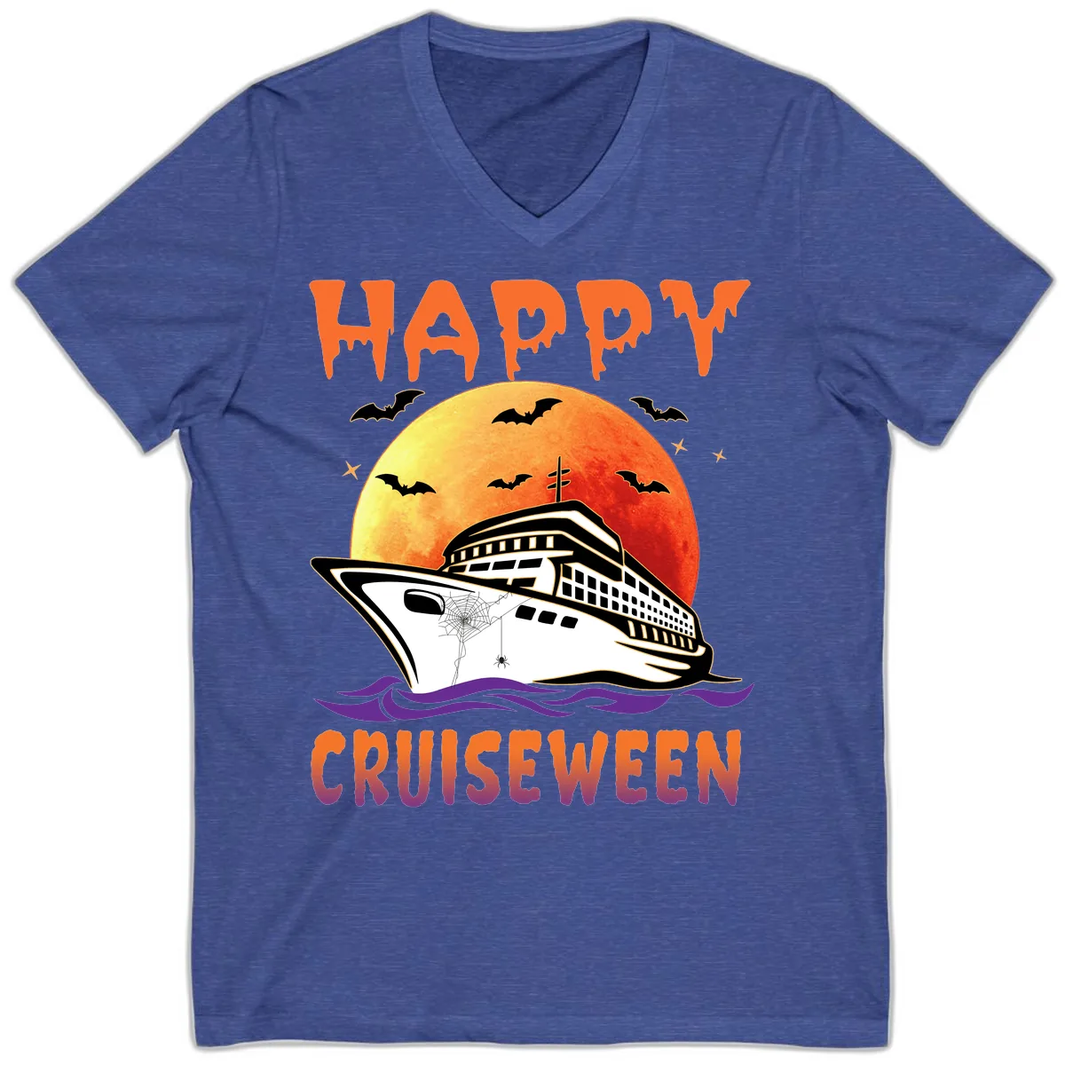 Happy Cruiseween V-Neck in Heather True Royal