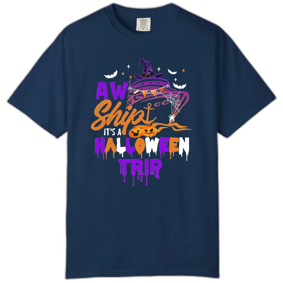 Aw Shiver Me Halloween Trip Comfort Color in Navy