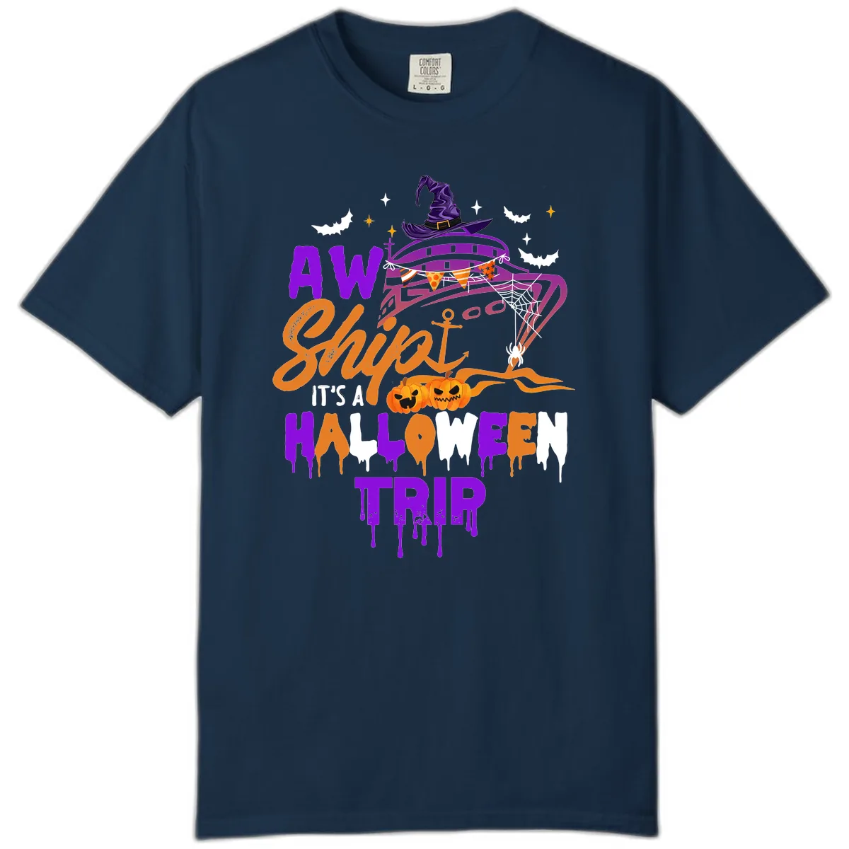 Aw Shiver Me Halloween Trip Comfort Color in True Navy