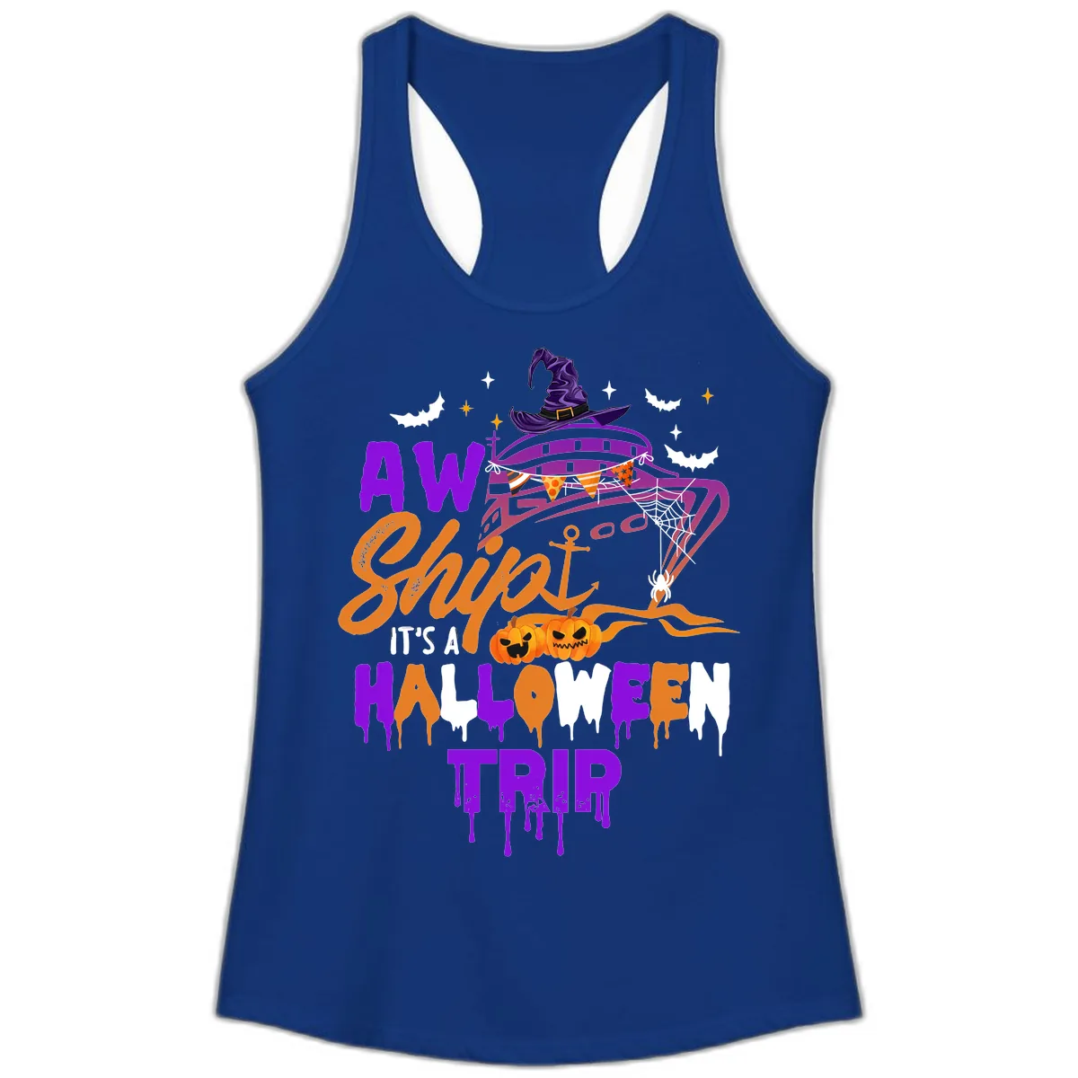 Aw Shiver Me Halloween Trip Ladies Tank in Solid Royal