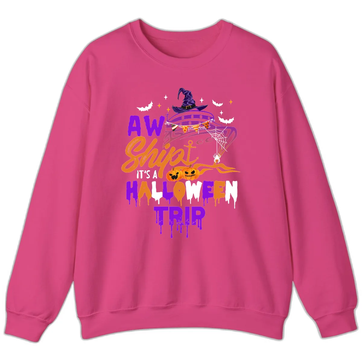 Aw Shiver Me Halloween Trip Sweatshirt in Heliconia